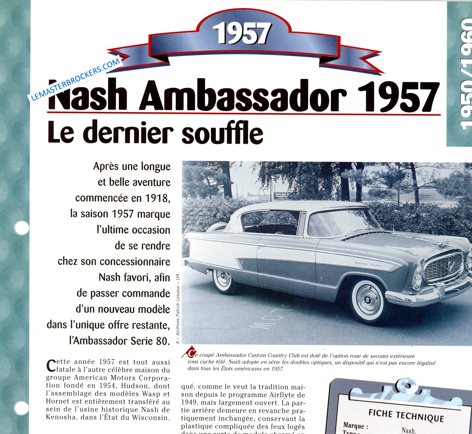 FICHE NASH AMBASSADOR 1957