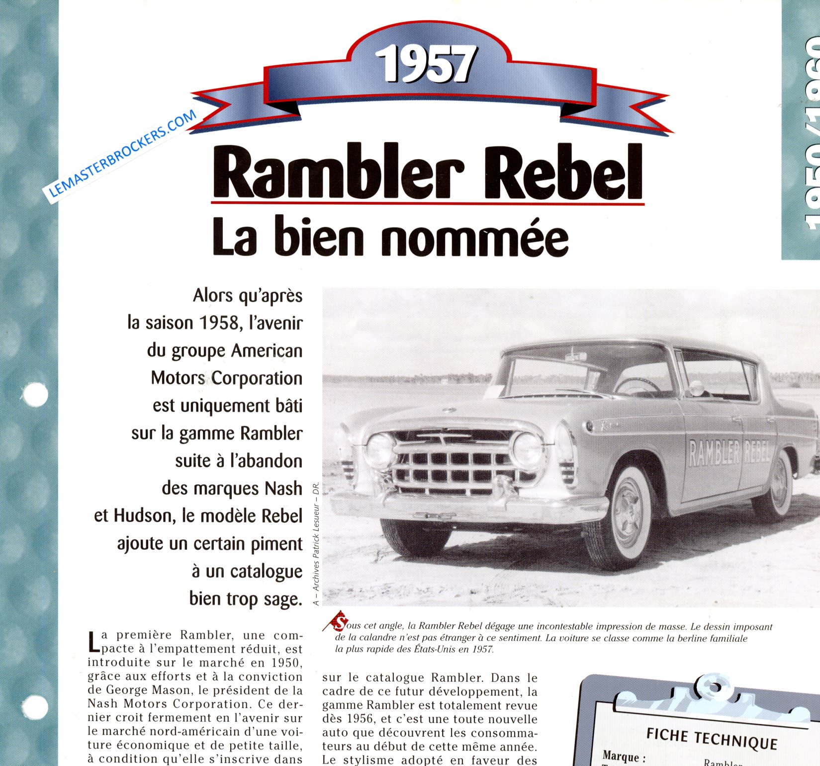 FICHE RAMBLER REBEL 1957