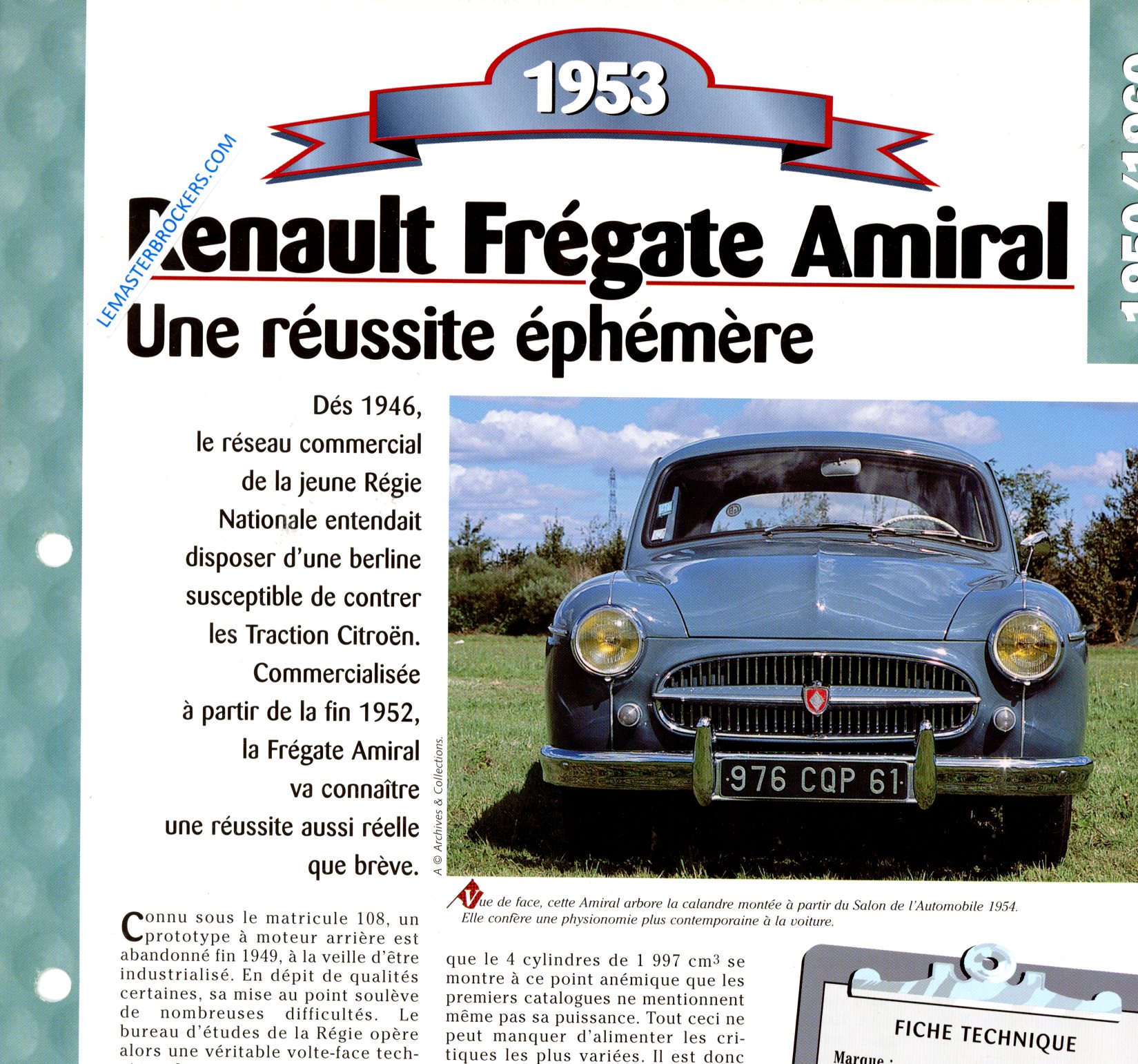 FICHE RENAULT FREGATE AMIRAL 1953