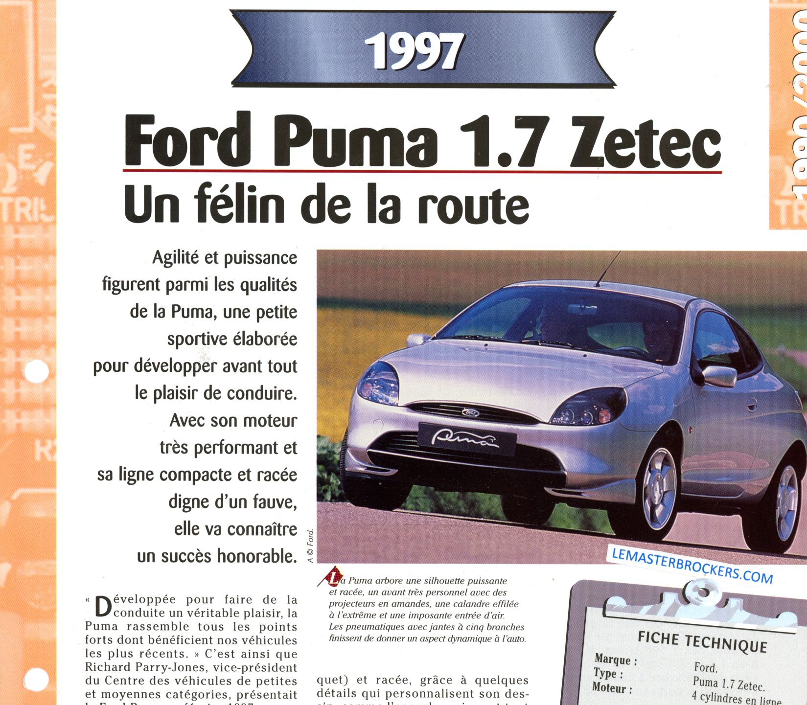 FORD PUMA 1.7 ZETEC 1997 FICHE TECHNIQUE
