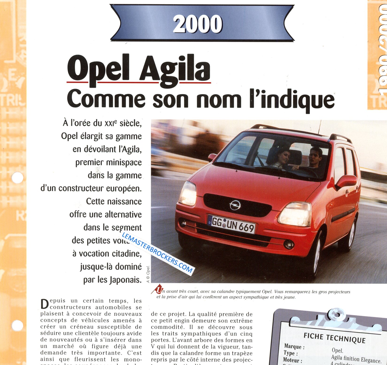 OPEL AGILA 2000 FICHE TECHNIQUE