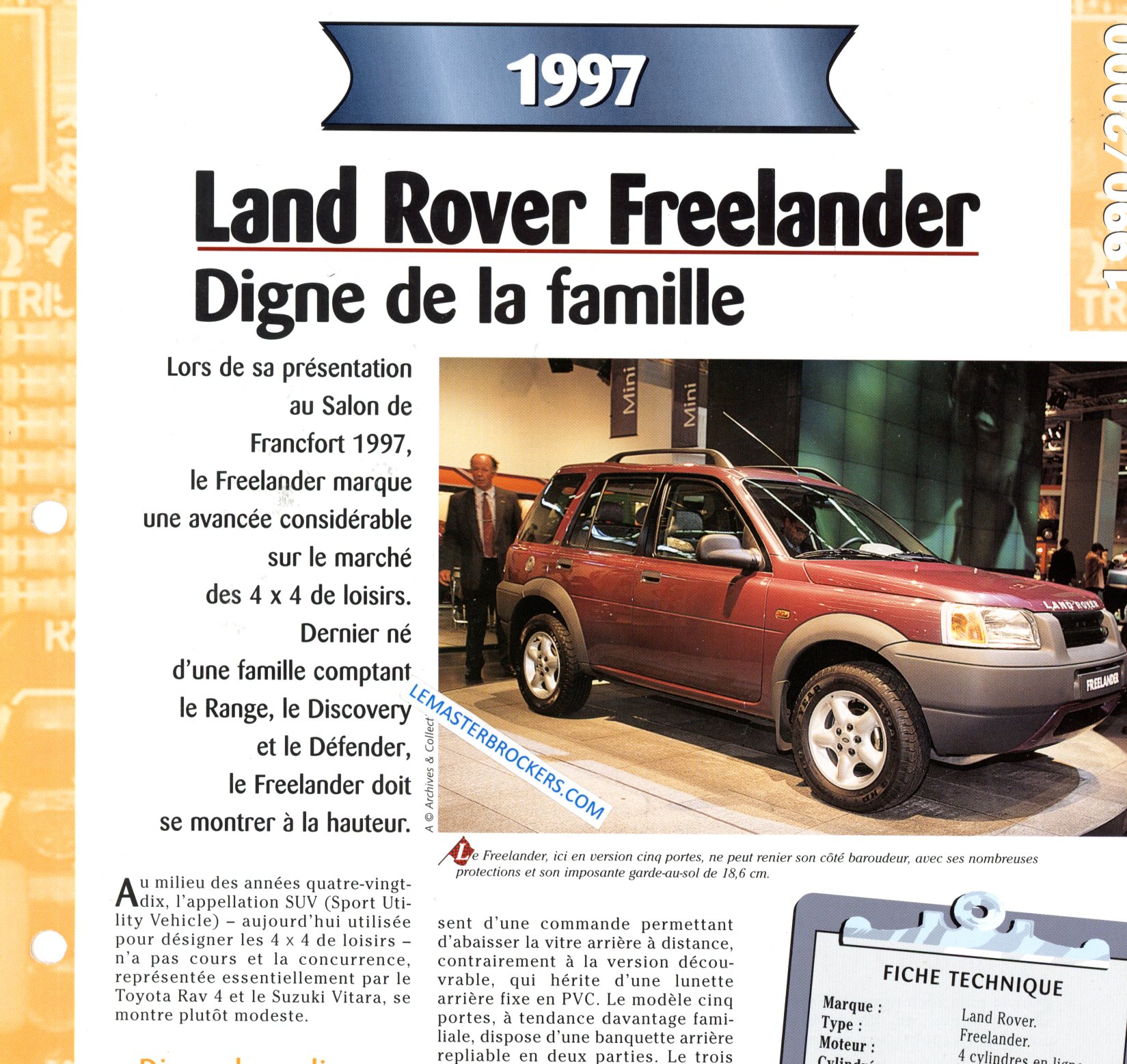 LAND ROVER FREELANDER 1997 FICHE TECHNIQUE