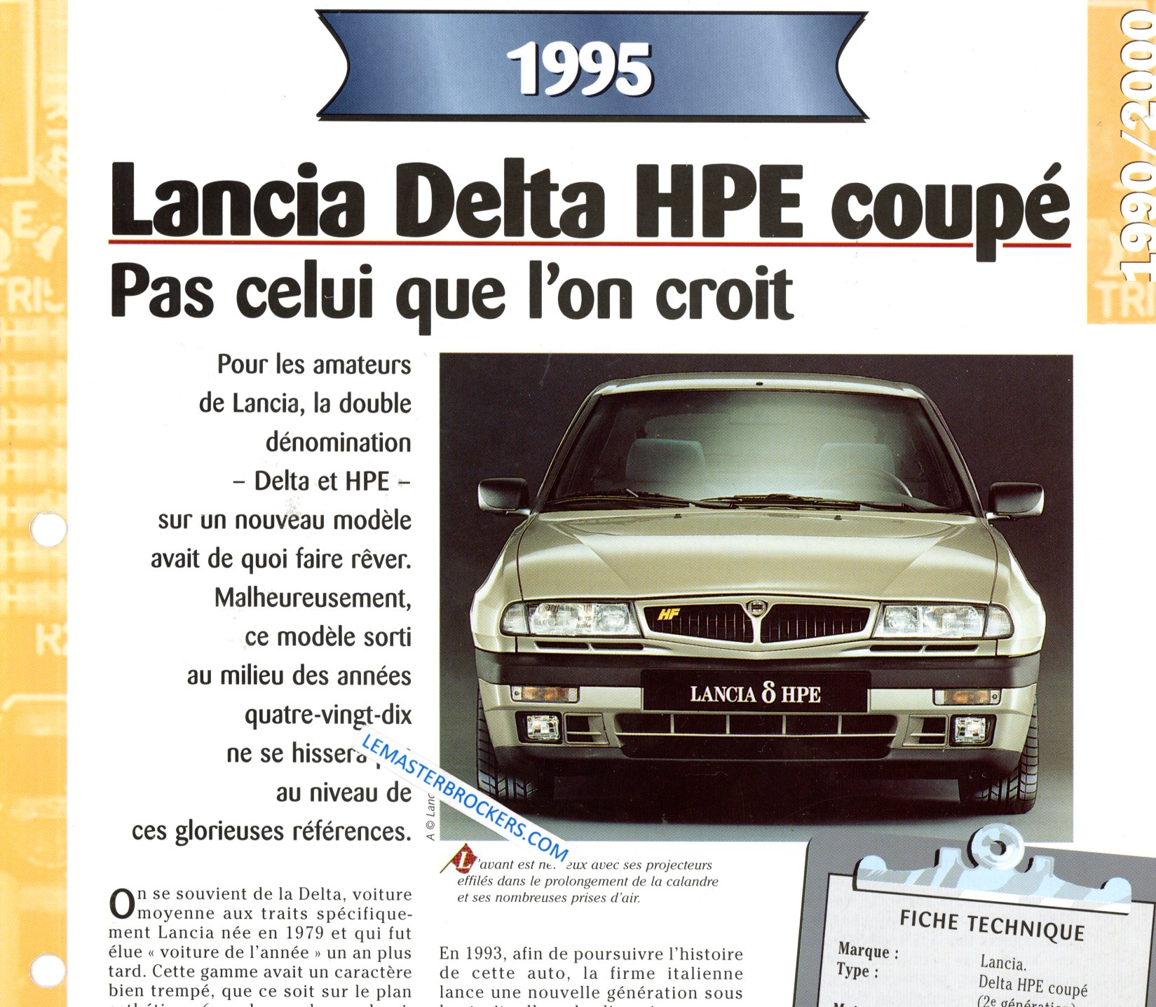 LANCIA DELTA HPE COUPE 1995 FICHE TECHNIQUE