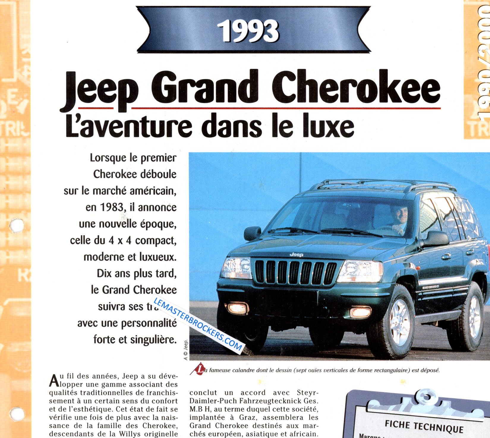 JEEP GRAND CHEROKEE 1993 FICHE TECHNIQUE
