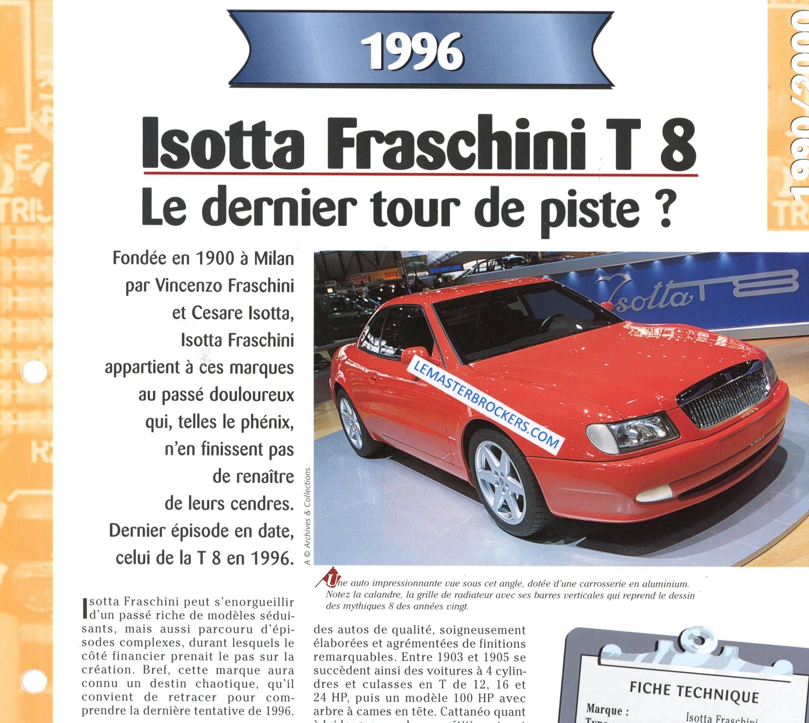 ISOTTA FRASCHINI T8 1996 FICHE TECHNIQUE
