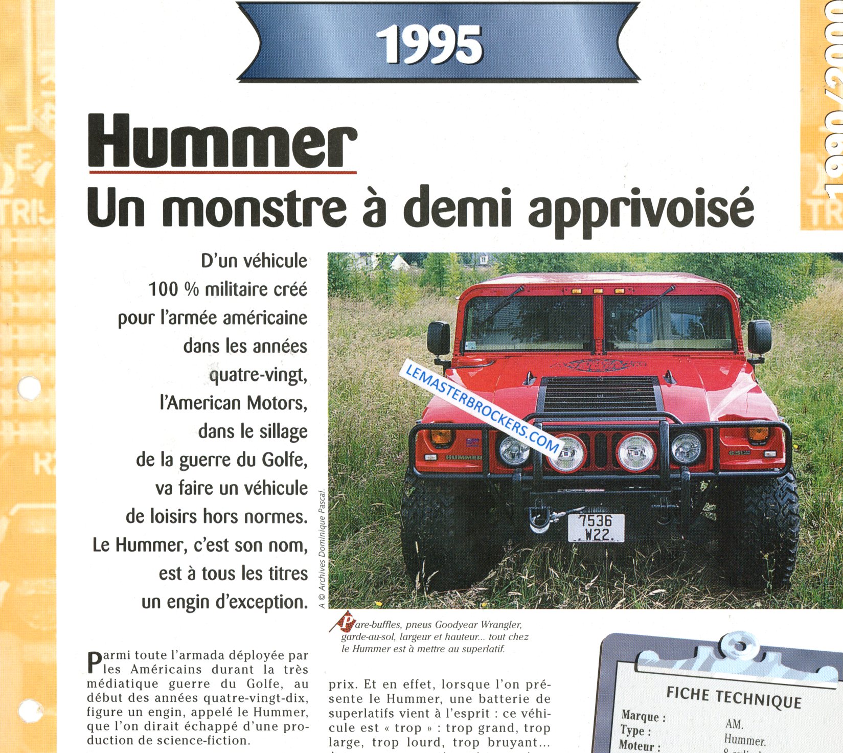 HUMMER 1995 FICHE TECHNIQUE 4X4