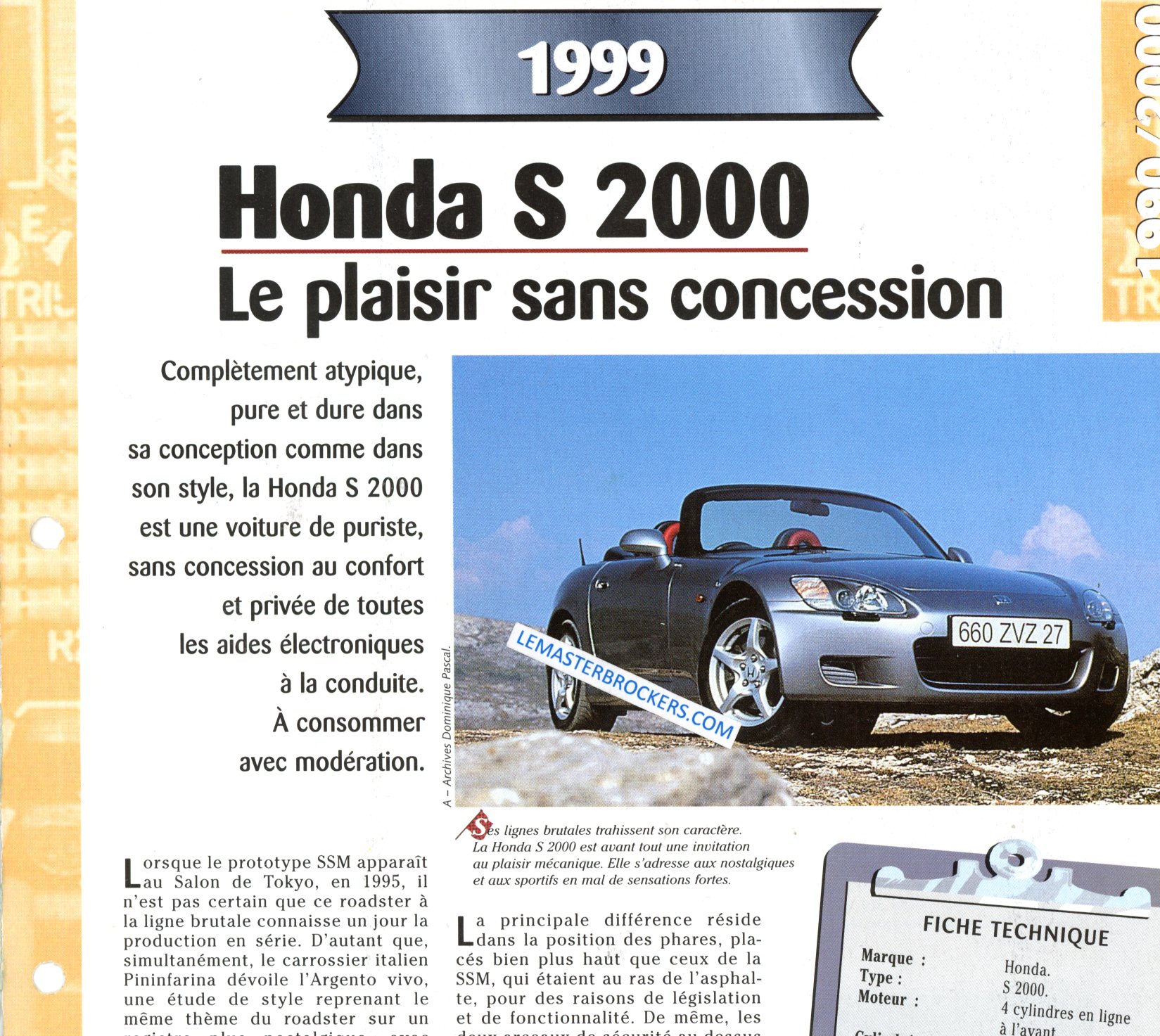 HONDA S2000 1999 FICHE TECHNIQUE