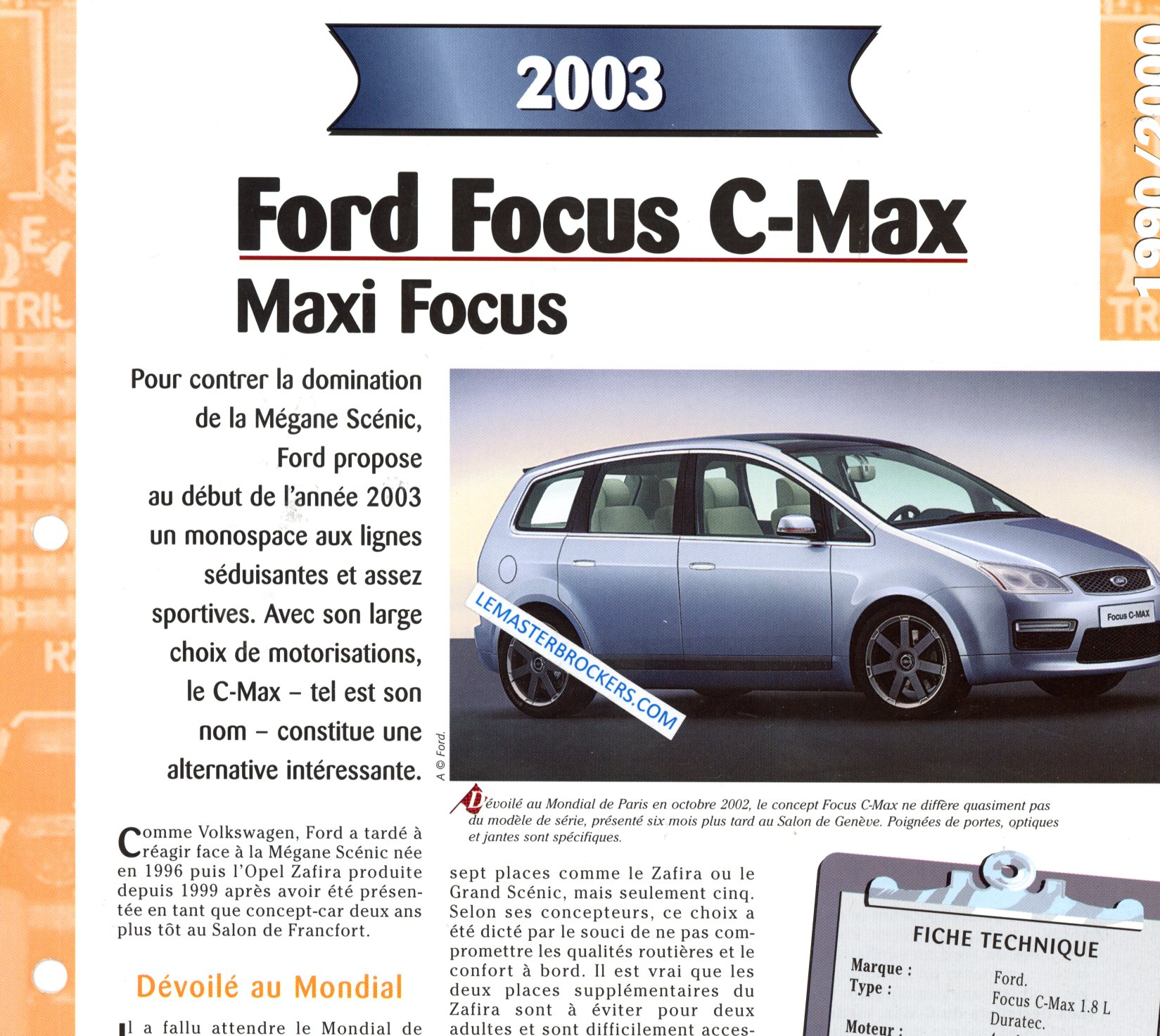 FORD FOCUS C-MAX 2003 FICHE TECHNIQUE