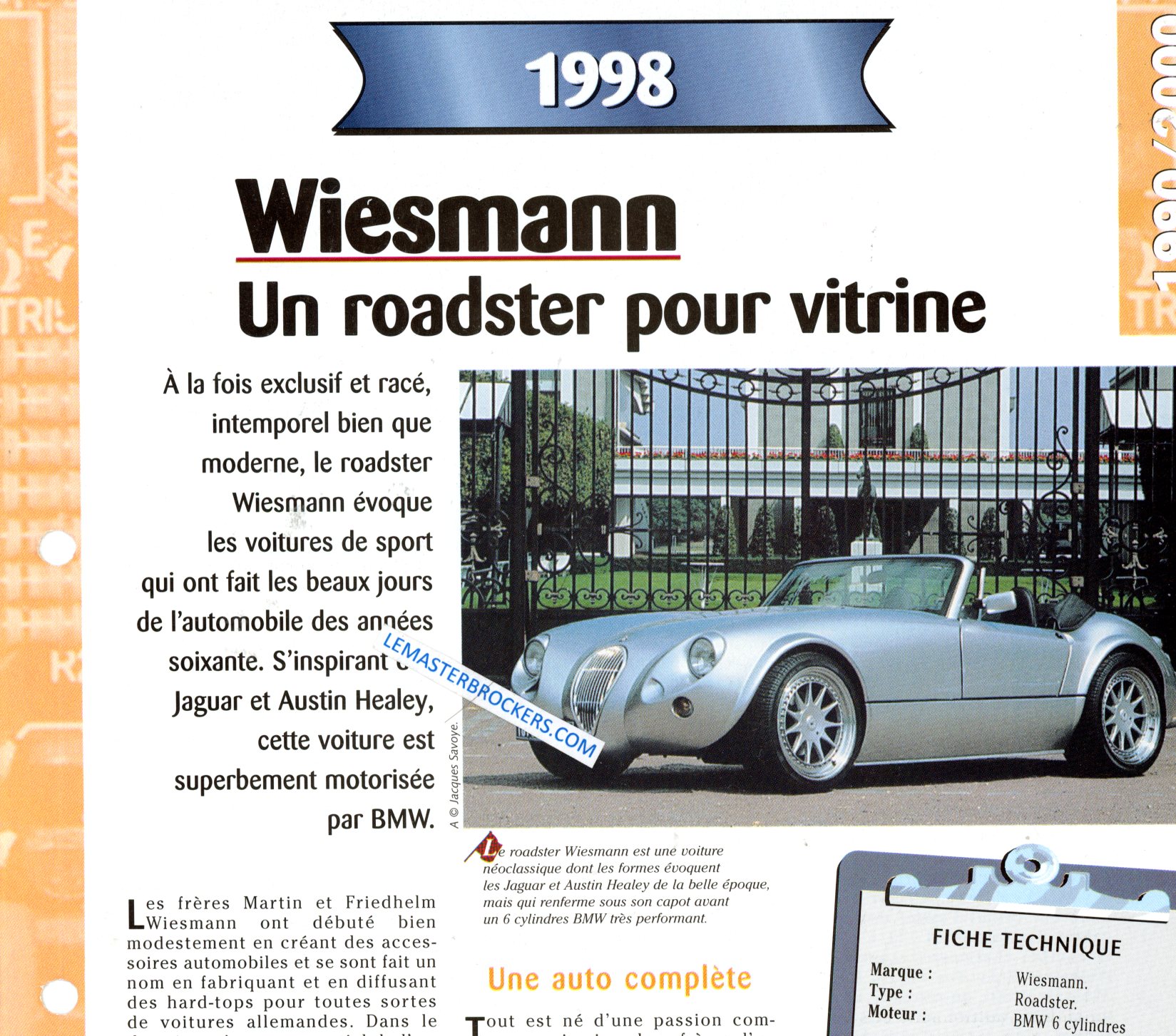 WIESMANN ROADSTER 1998 MOTEUR BMW FICHE TECHNIQUE