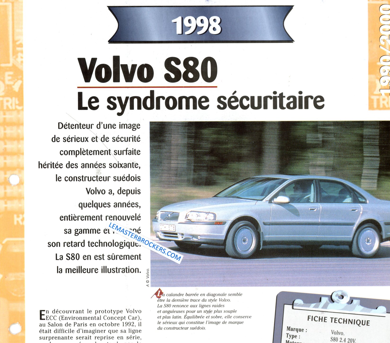 VOLVO S80 1998 FICHE TECHNIQUE S80 2.4 20V