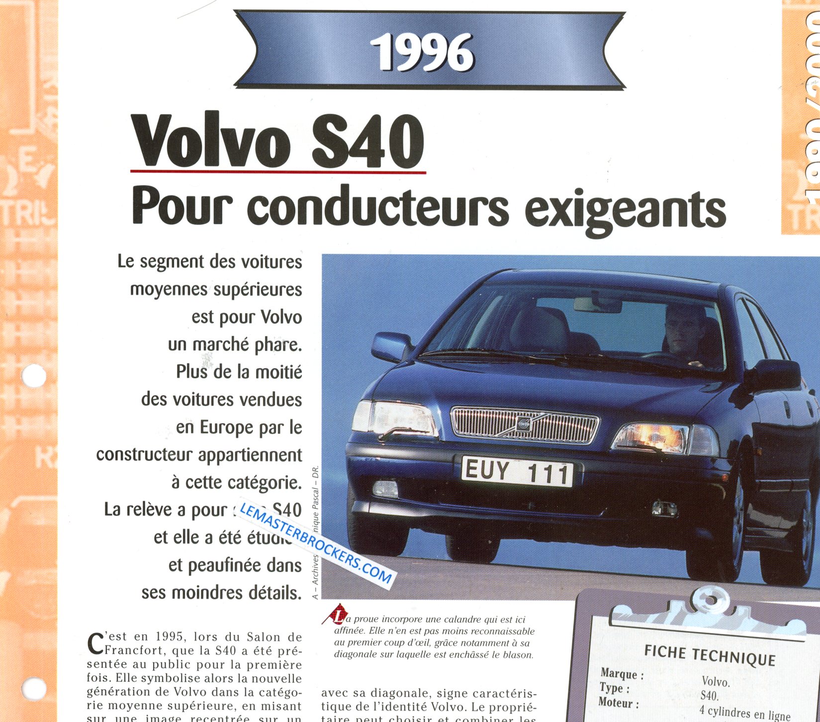 VOLVO S40 1996 FICHE TECHNIQUE