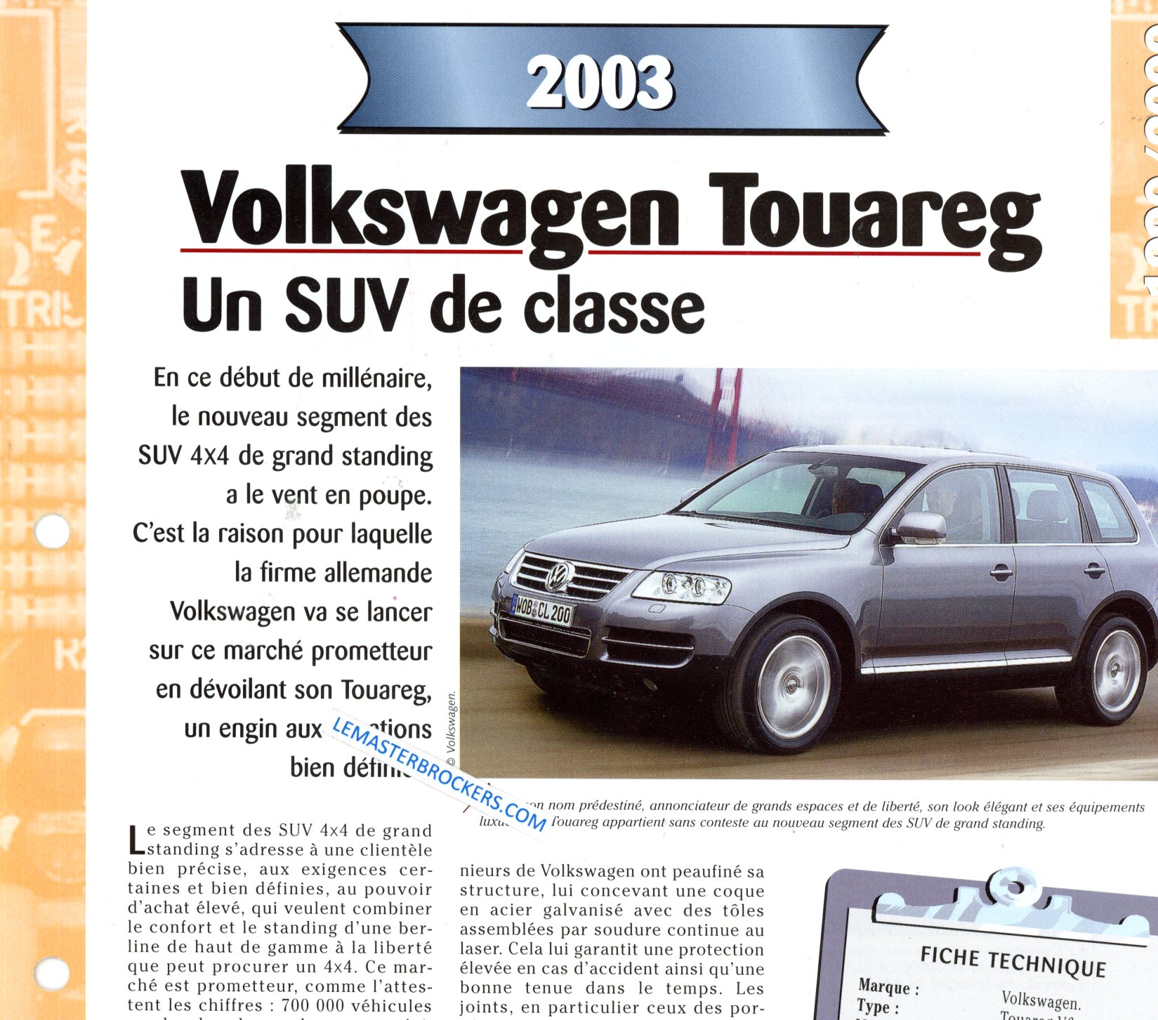 VOLKSWAGEN TOUAREG 2003 FICHE TECHNIQUE TOUAREG V6