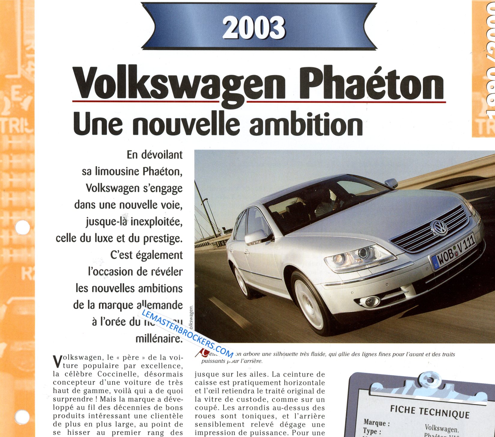 VOLKSWAGEN 2003 FICHE TECHNIQUE PHAETON V10