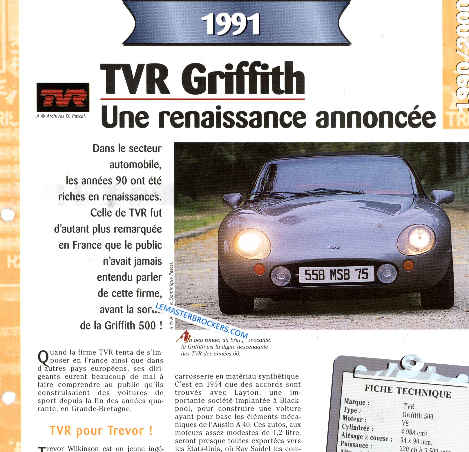 TVR GRIFFITH 1991 FICHE TECHNIQUE