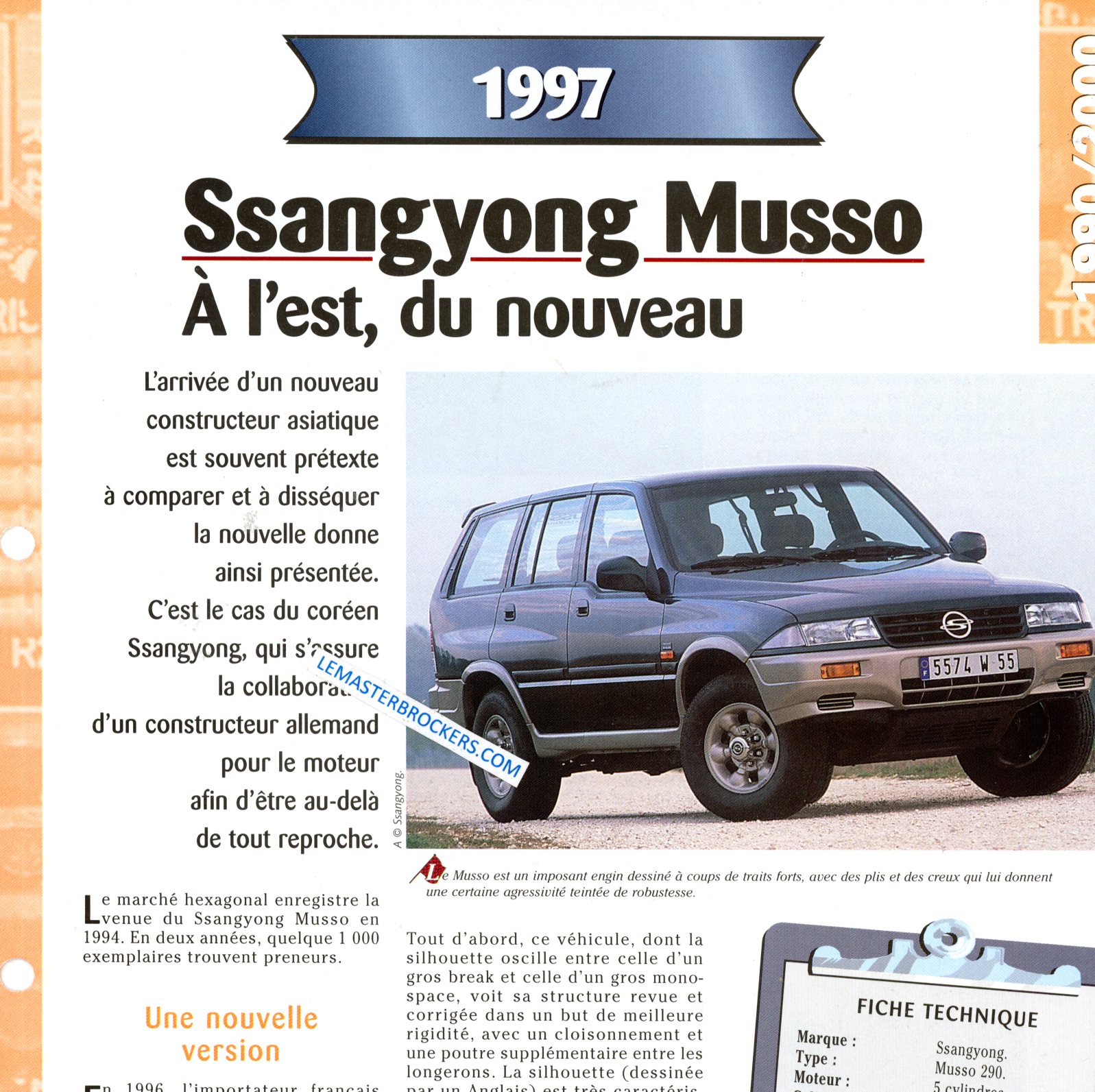 SSANGYONG MUSSO 1997 FICHE TECHNIQUE