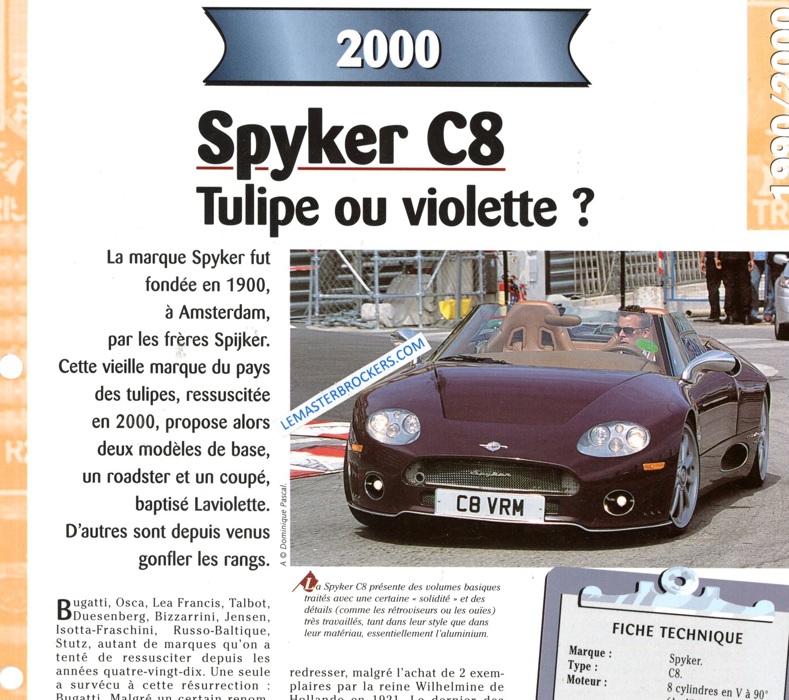 SPYKER C8 2000 FICHE TECHNIQUE