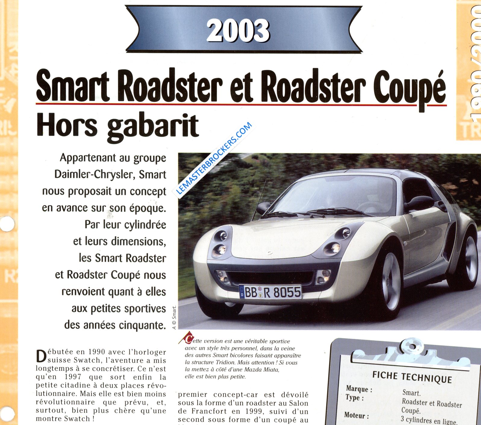 SMART ROADSTER 2003 FICHE TECHNIQUE