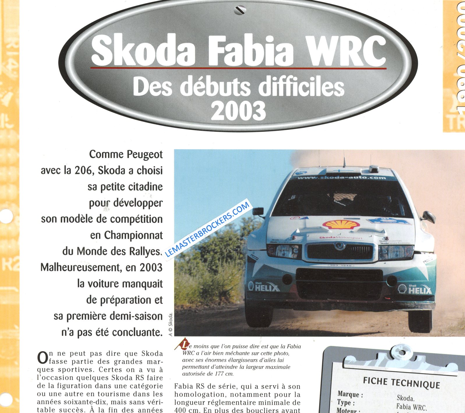SKODA FABIA WRC 2003 FICHE TECHNIQUE