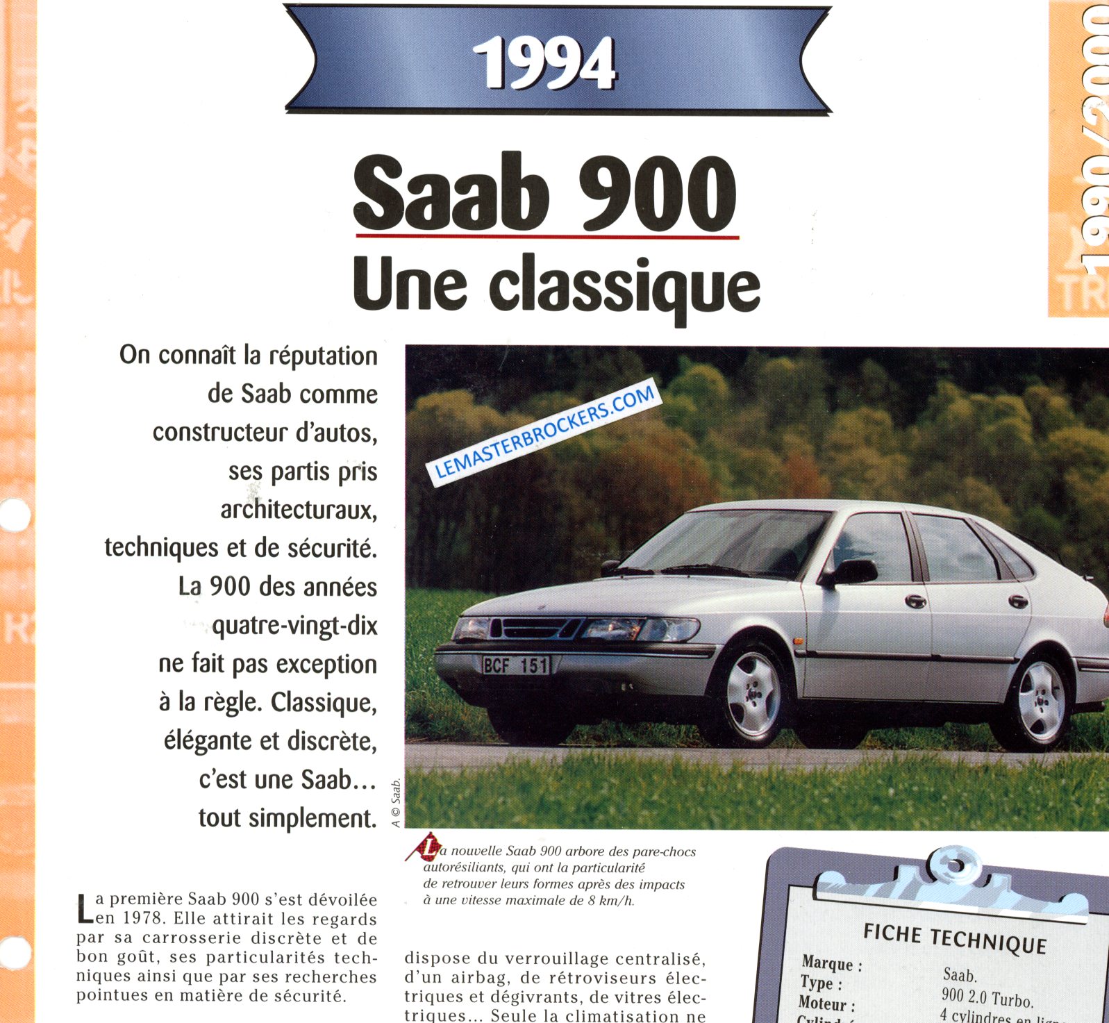 SAAB 900 1994 FICHE TECHNIQUE