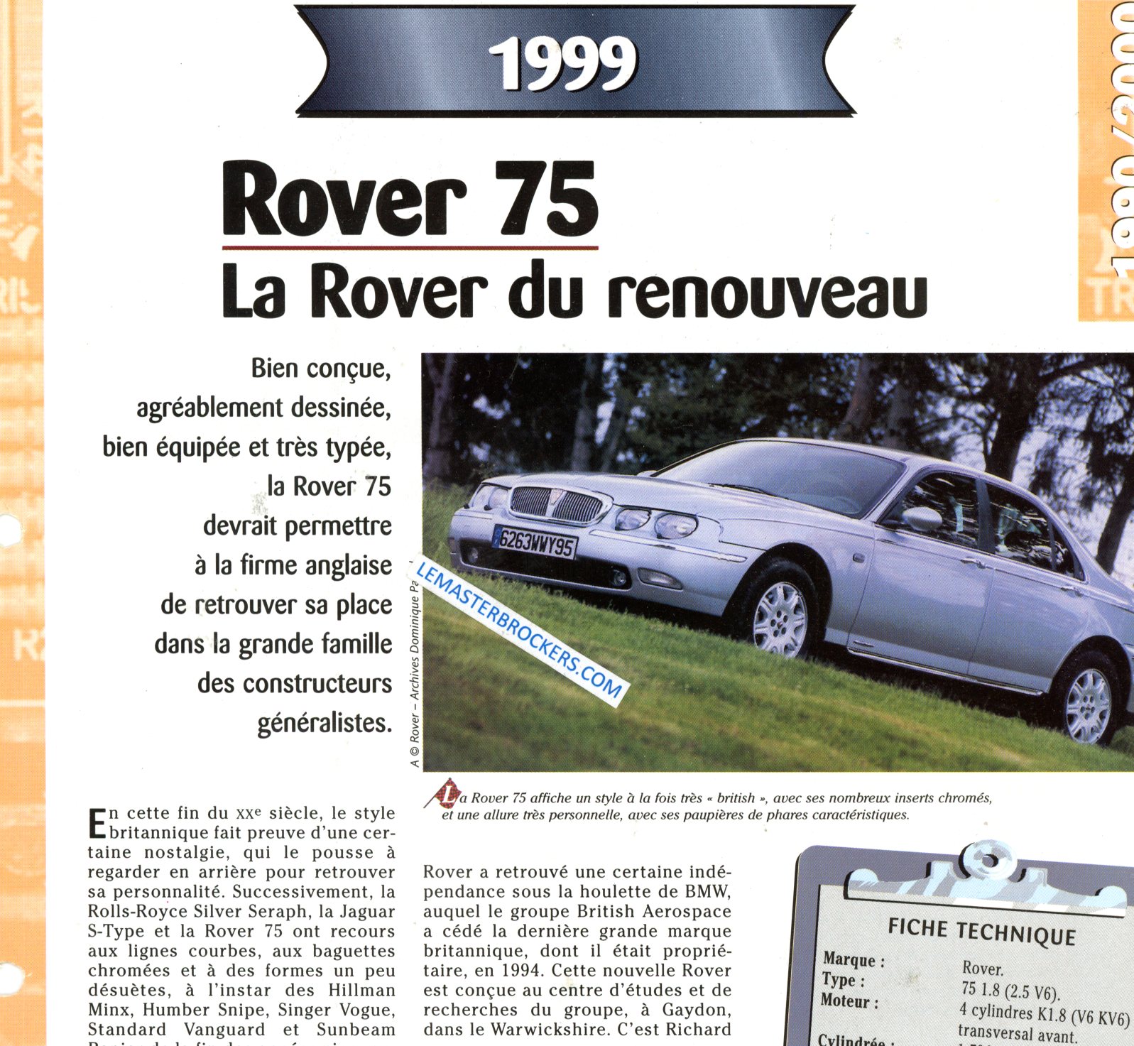 ROVER 75 1999 FICHE TECHNIQUE 1.8 V6 24V