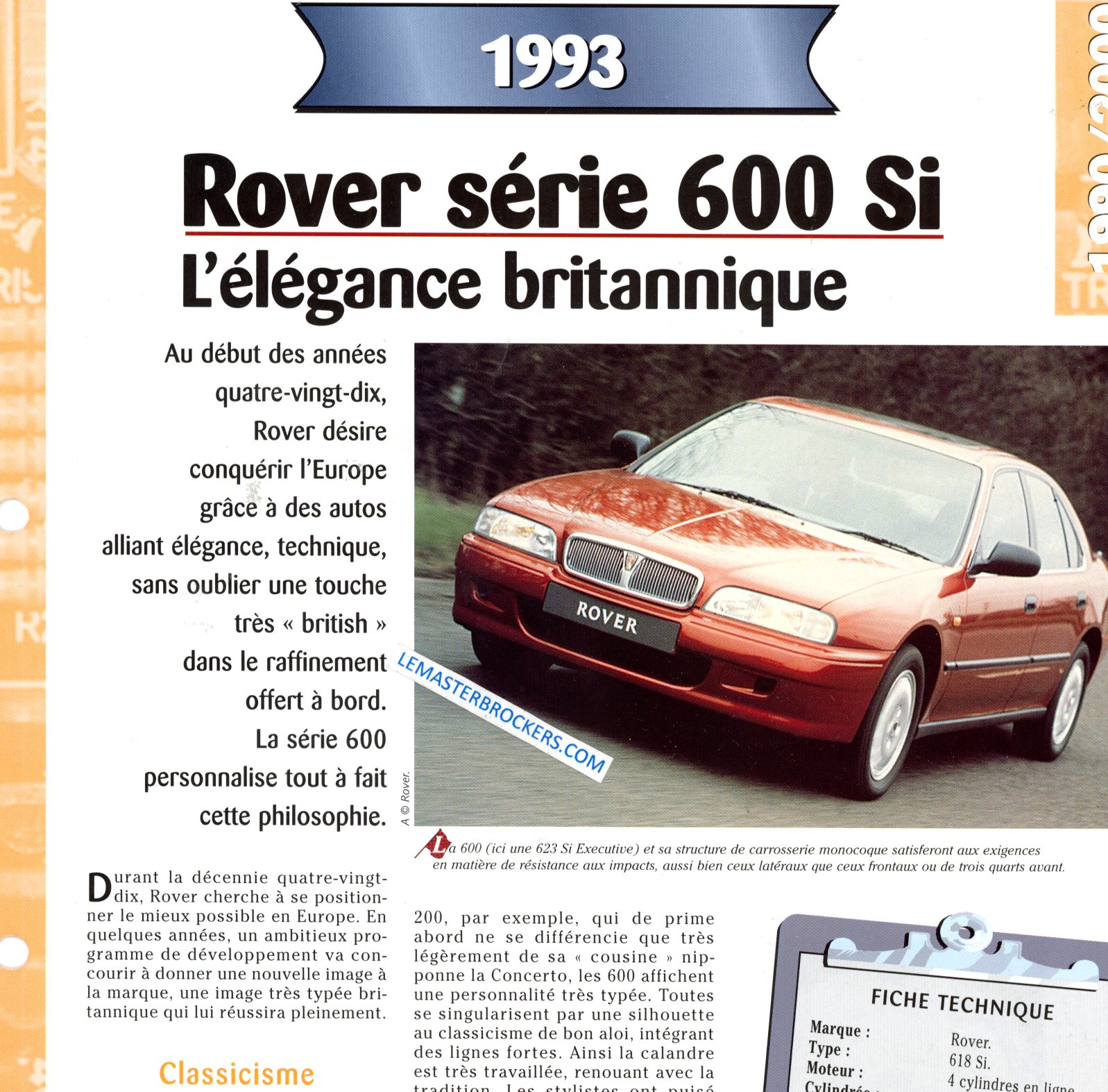 ROVER 600 SI 1993 FICHE TECHNIQUE 618 SL