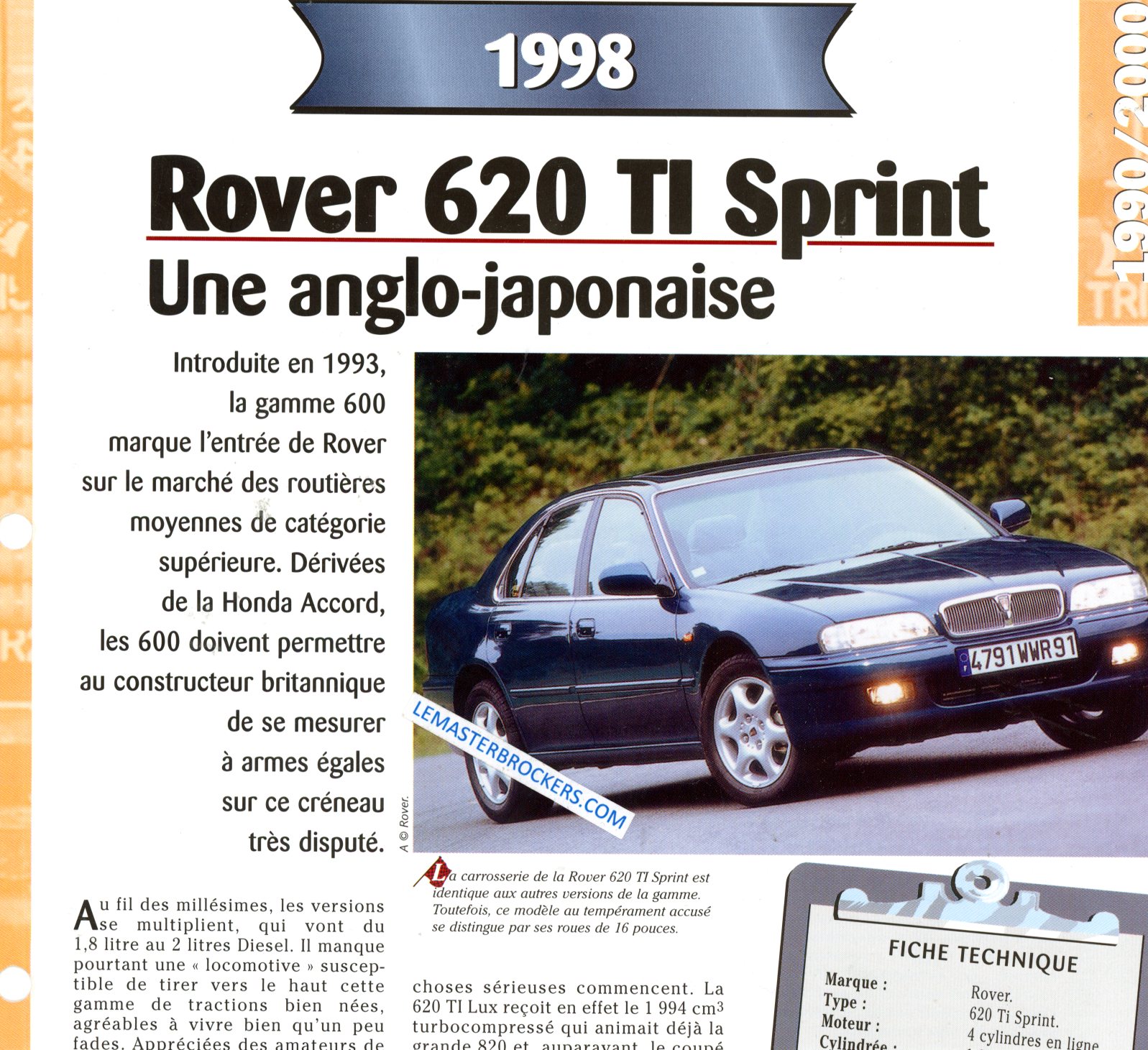 ROVER 620 TI SPRINT 1998 FICHE TECHNIQUE