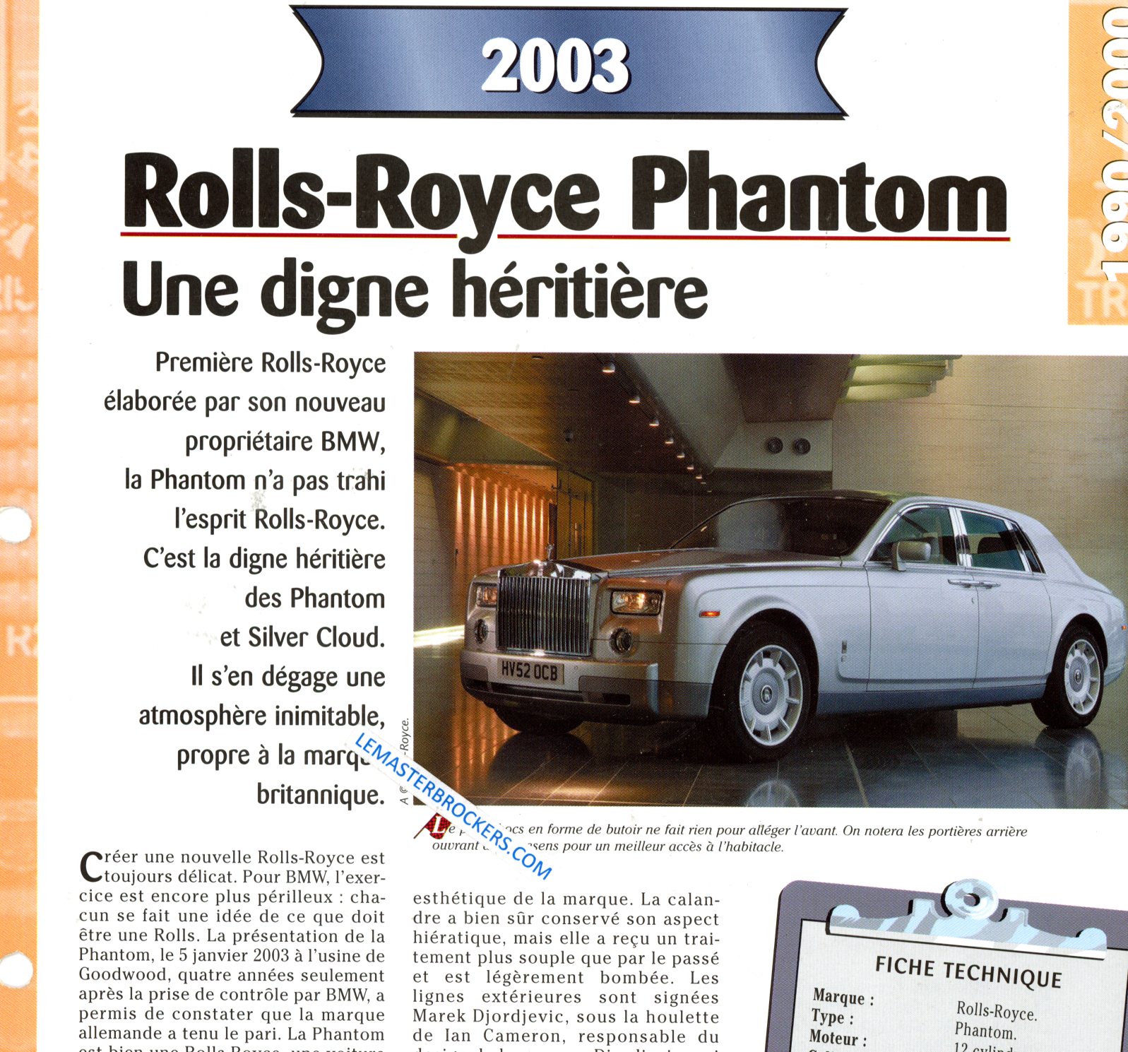 ROLLS-ROYCE PHANTOM 2003 FICHE TECHNIQUE