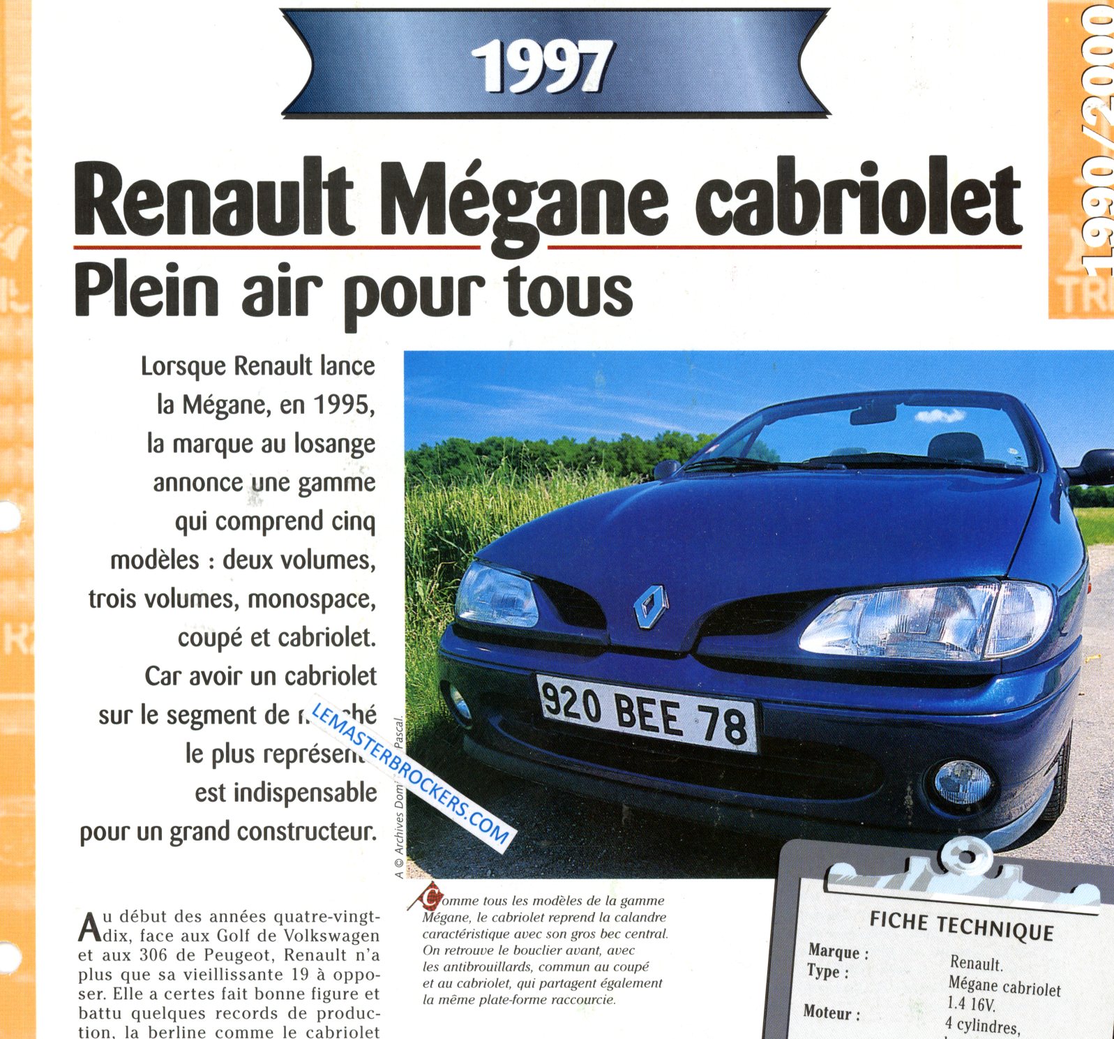 RENAULT MEGANE CABRIOLET 1997 FICHE TECHNIQUE