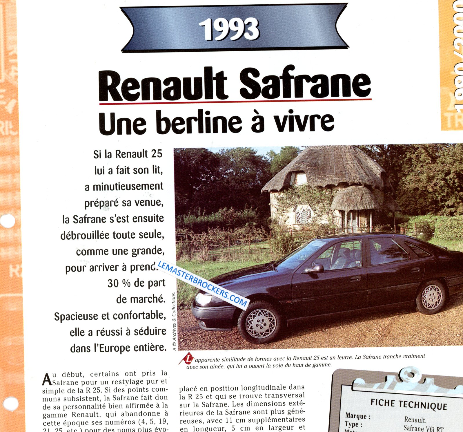RENAULT SAFRANE 1993 FICHE TECHNIQUE V6I RT