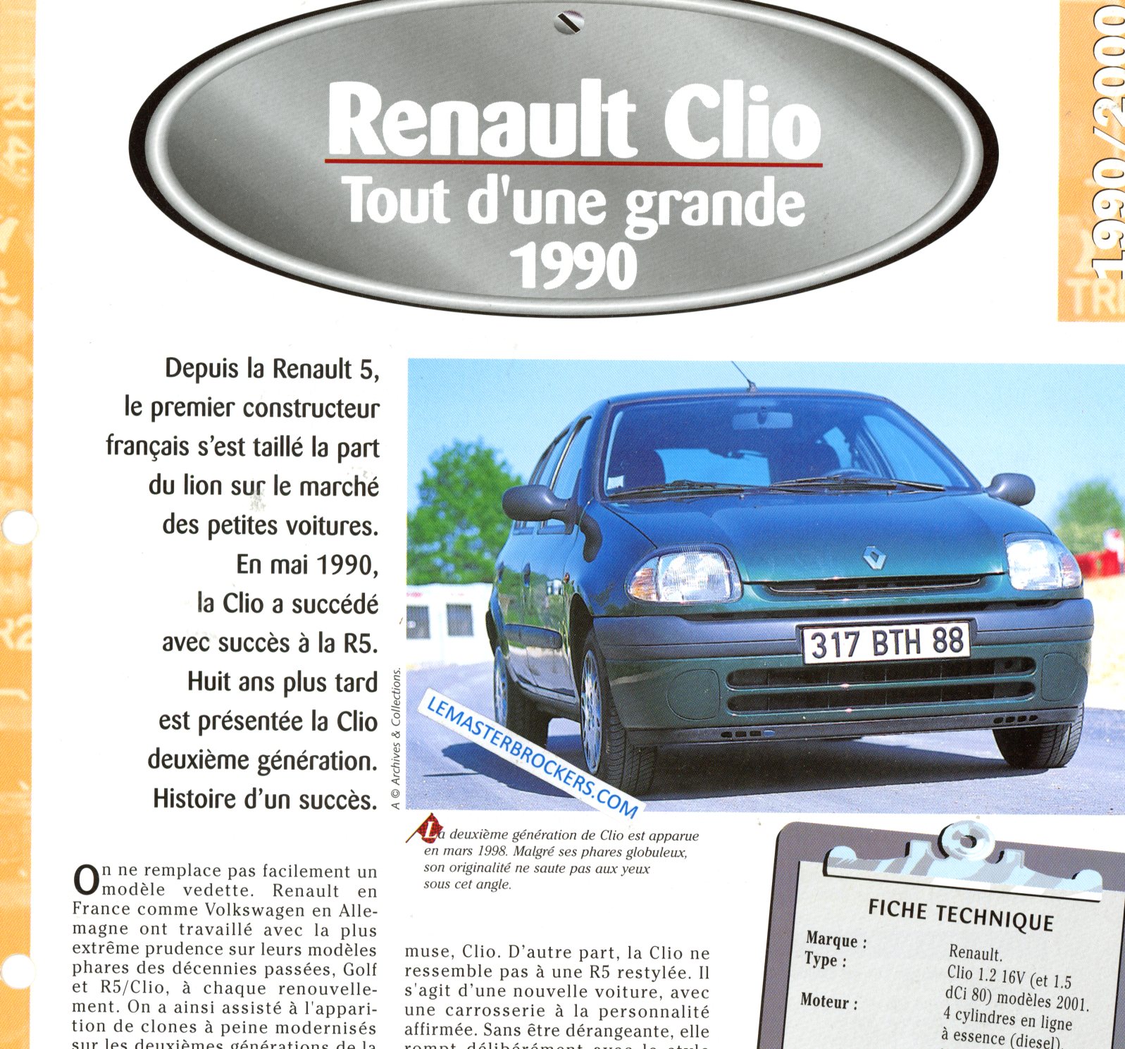 RENAULT CLIO 1990 FICHE TECHNIQUE 1.2  16V ET 1.5 DCI 80