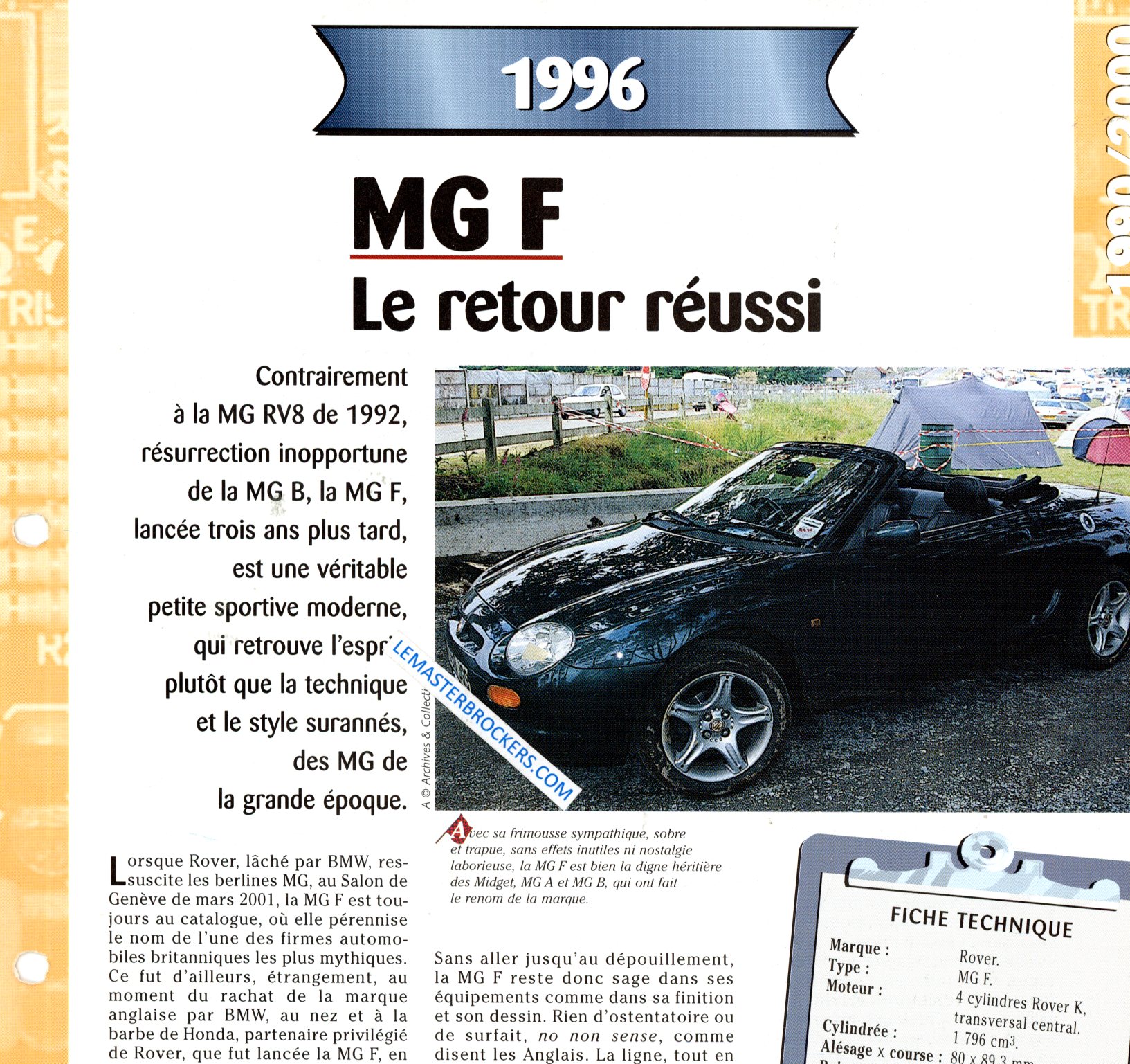 MG F 1996 FICHE TECHNIQUE MGF