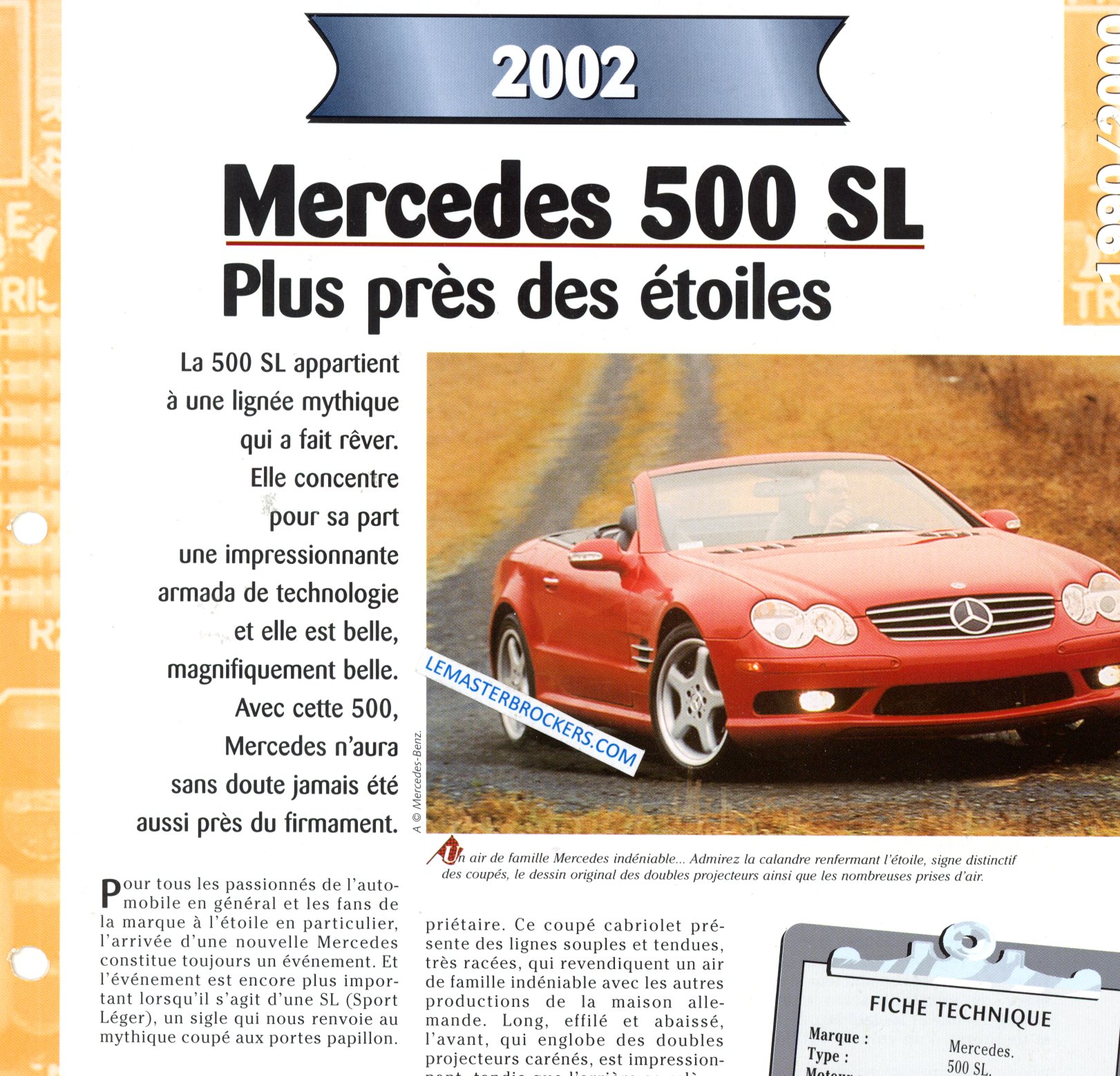MERCEDES 500 SL 2002 FICHE TECHNIQUE 500SL V8