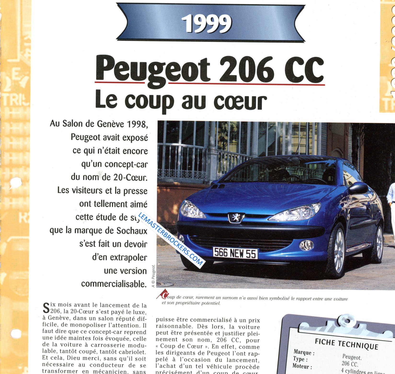 PEUGEOT 206 CC 1999 FICHE TECHNIQUE