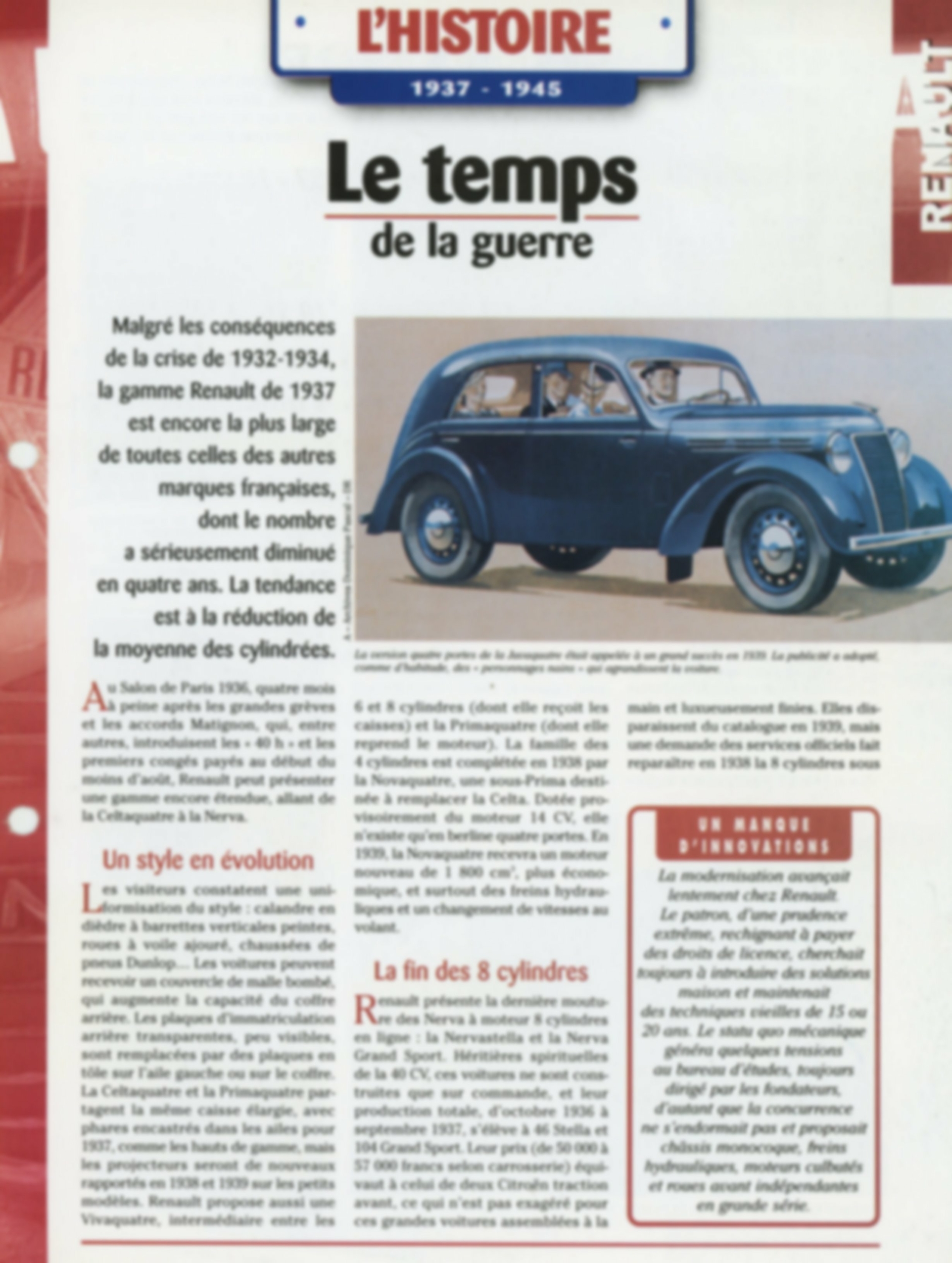 FICHE-RENAULT-HISTOIRE-1937-1945--Fiche-auto-lemasterbrockers-cars-card-french