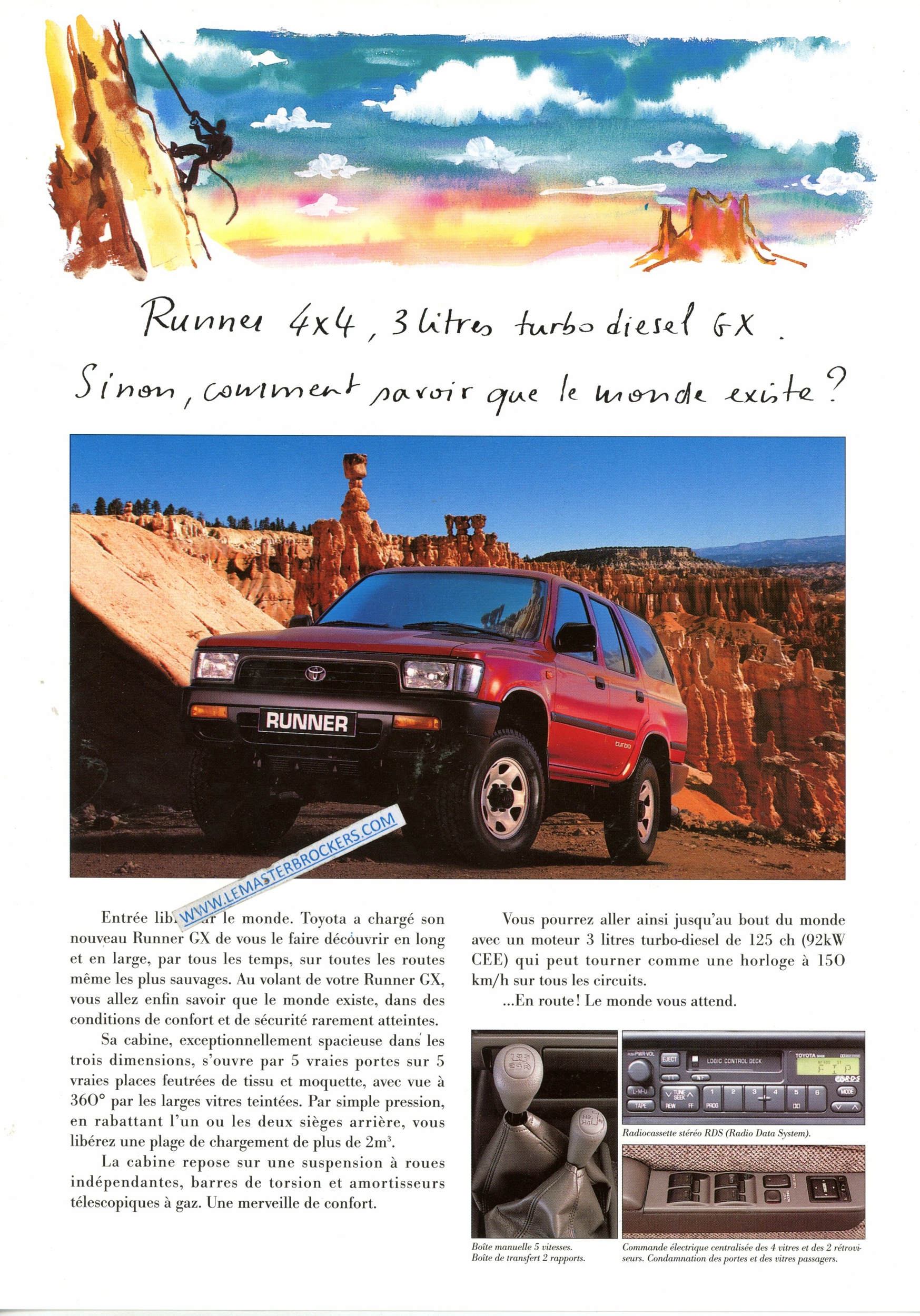 TOYOTA RUNNER 4X4 3.0 TURBO D GX DE 1995 BROCHURE FICHE AUTO
