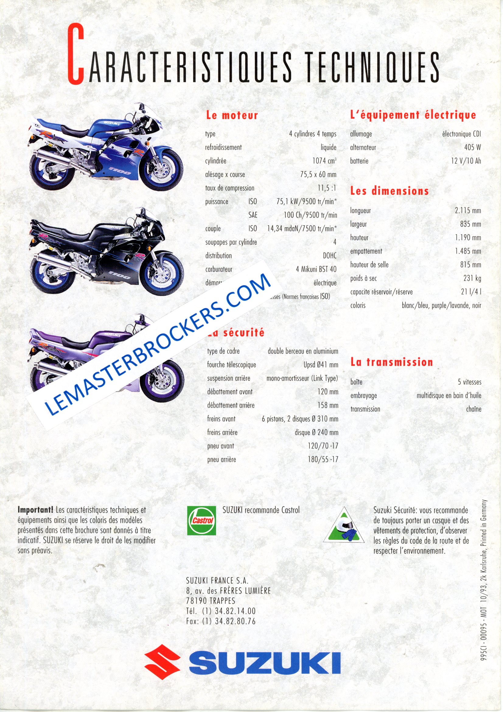 brochure moto SUZUKI GSX-R 1100 W GSXR1100W 1993