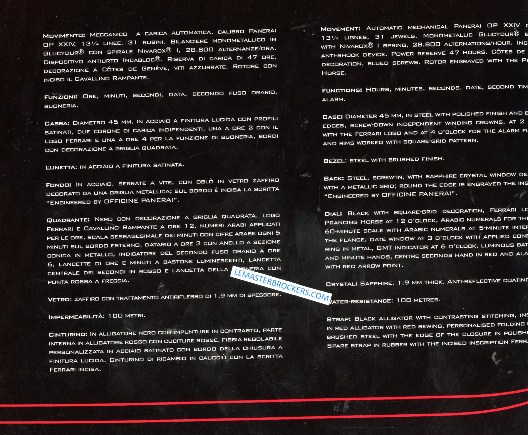 CATALOGUE MONTRE PANERAI FERRARI   TARIF 2007