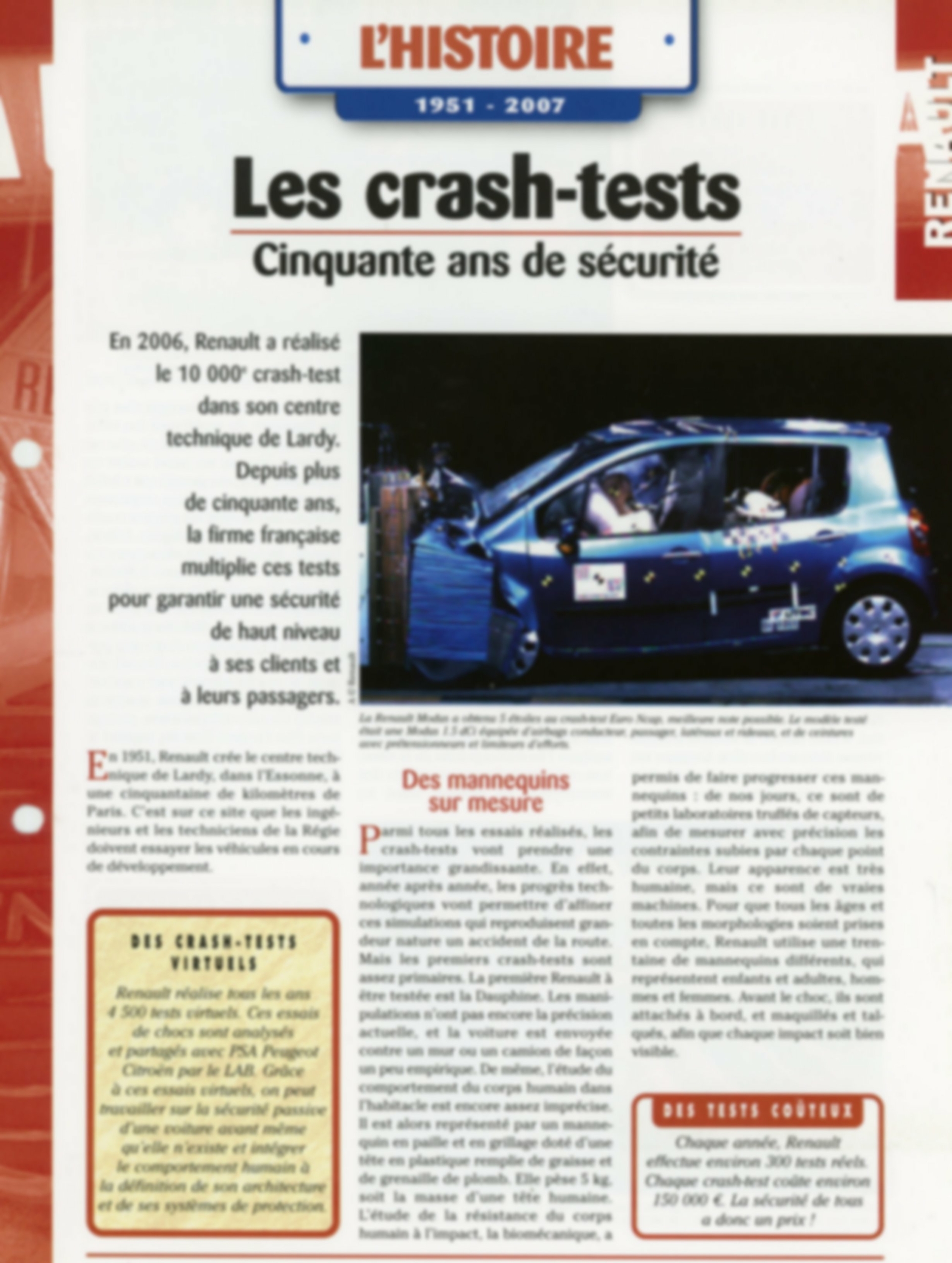 FFICHE-RENAULT-CRASH-TEST-Fiche-auto-HACHETTE-lemasterbrockers-cars-card-french