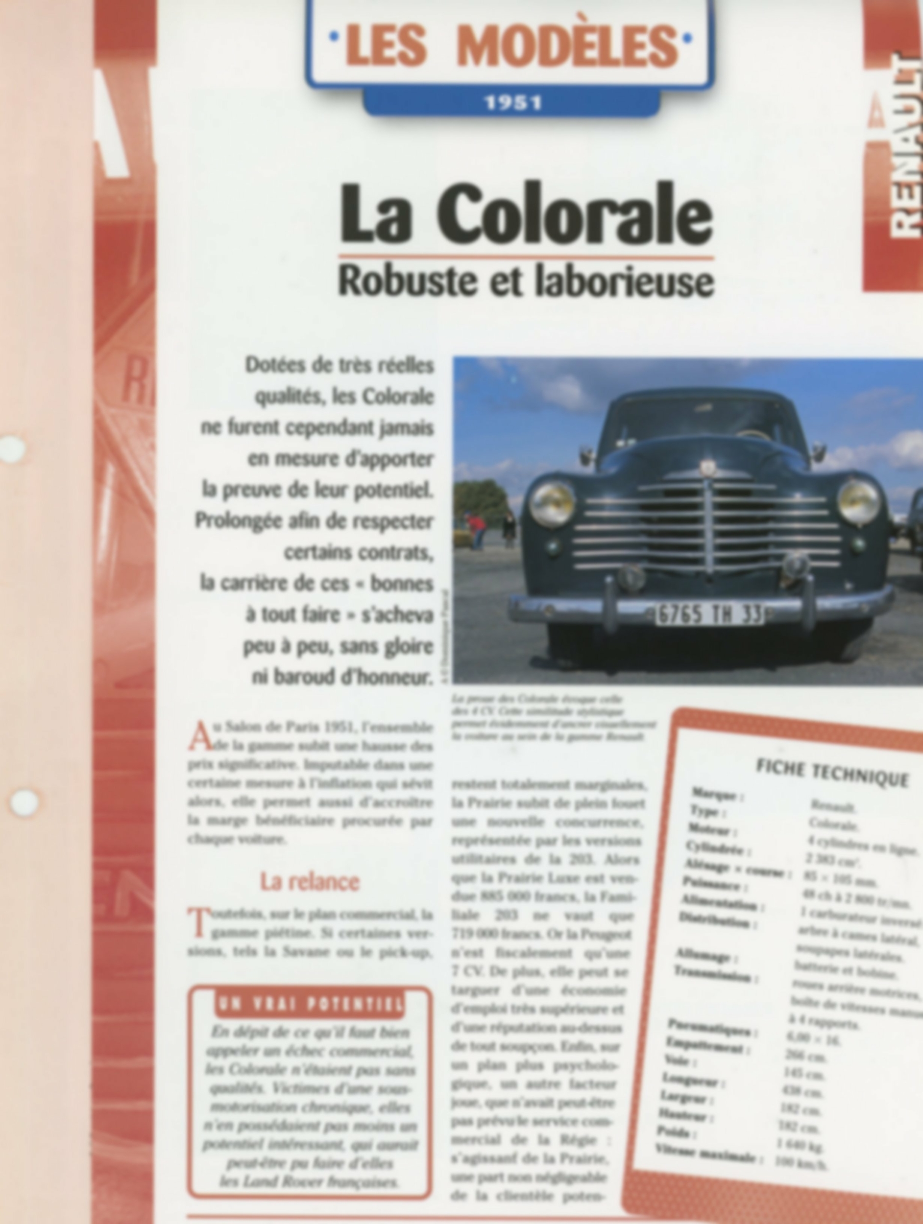 FICHE-RENAULT-COLORALE-1951-Fiche-auto-HACHETTE-lemasterbrockers-cars-card-french