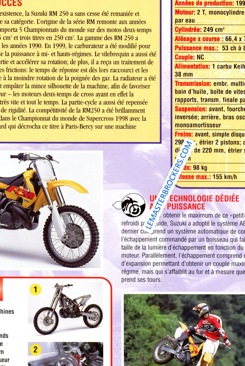 FICHE MOTO CROSS SUZUKI RM 250 RM250 1999