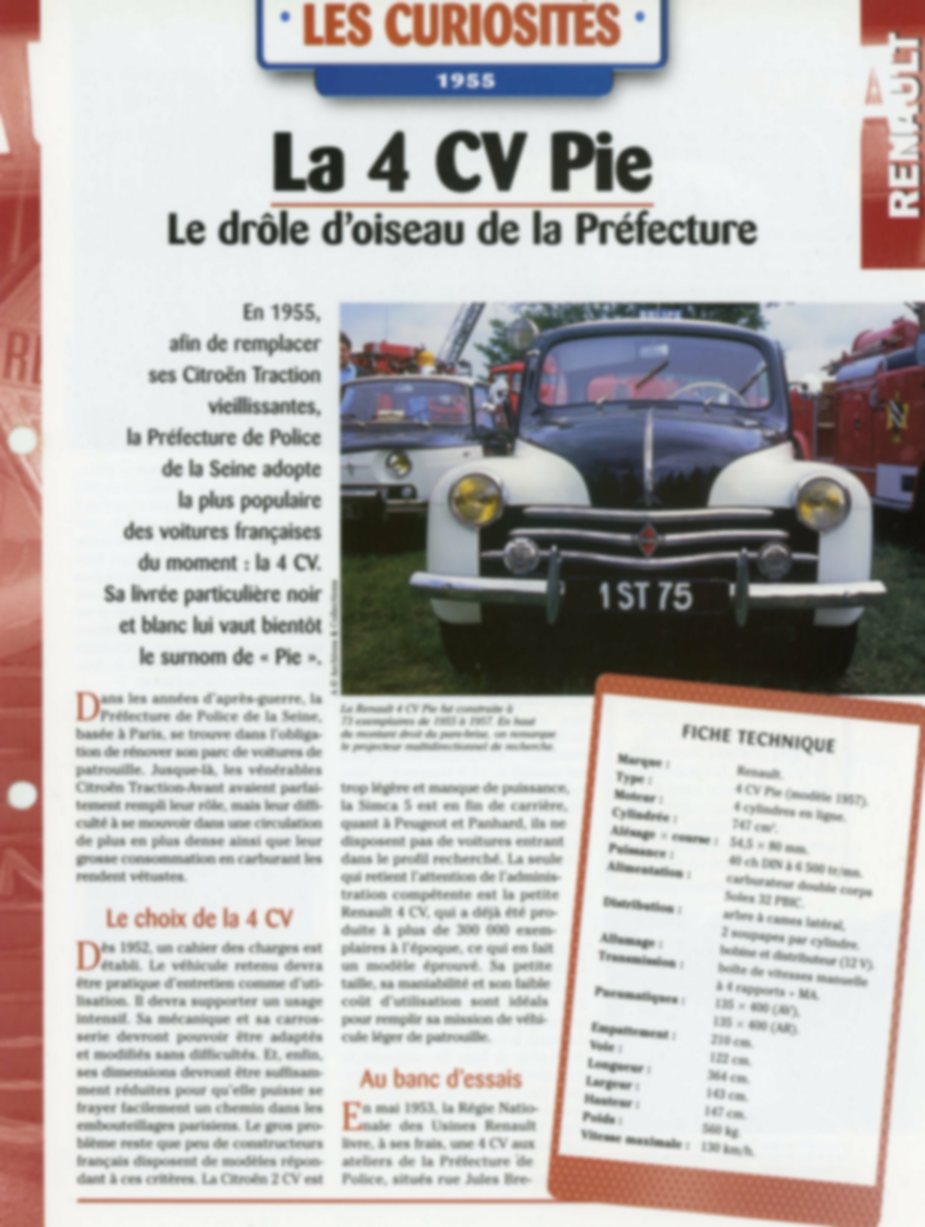 FICHE-RENAULT-4CV-PIE-POLICE-Fiche-auto-HACHETTE-lemasterbrockers-cars-card-french