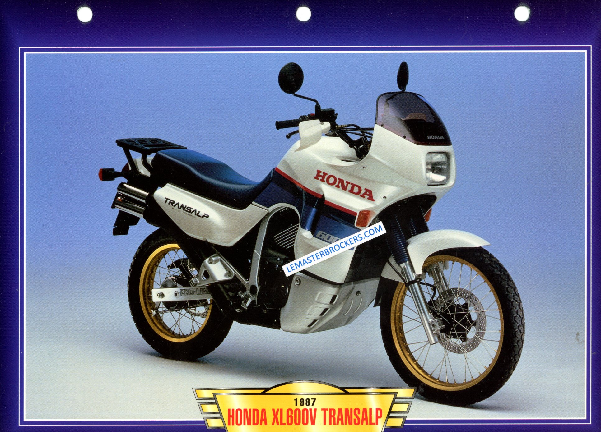 FICHE HONDA XL 600V TRANSALP XL600 V 1987 - CARD MOTORCYCLE