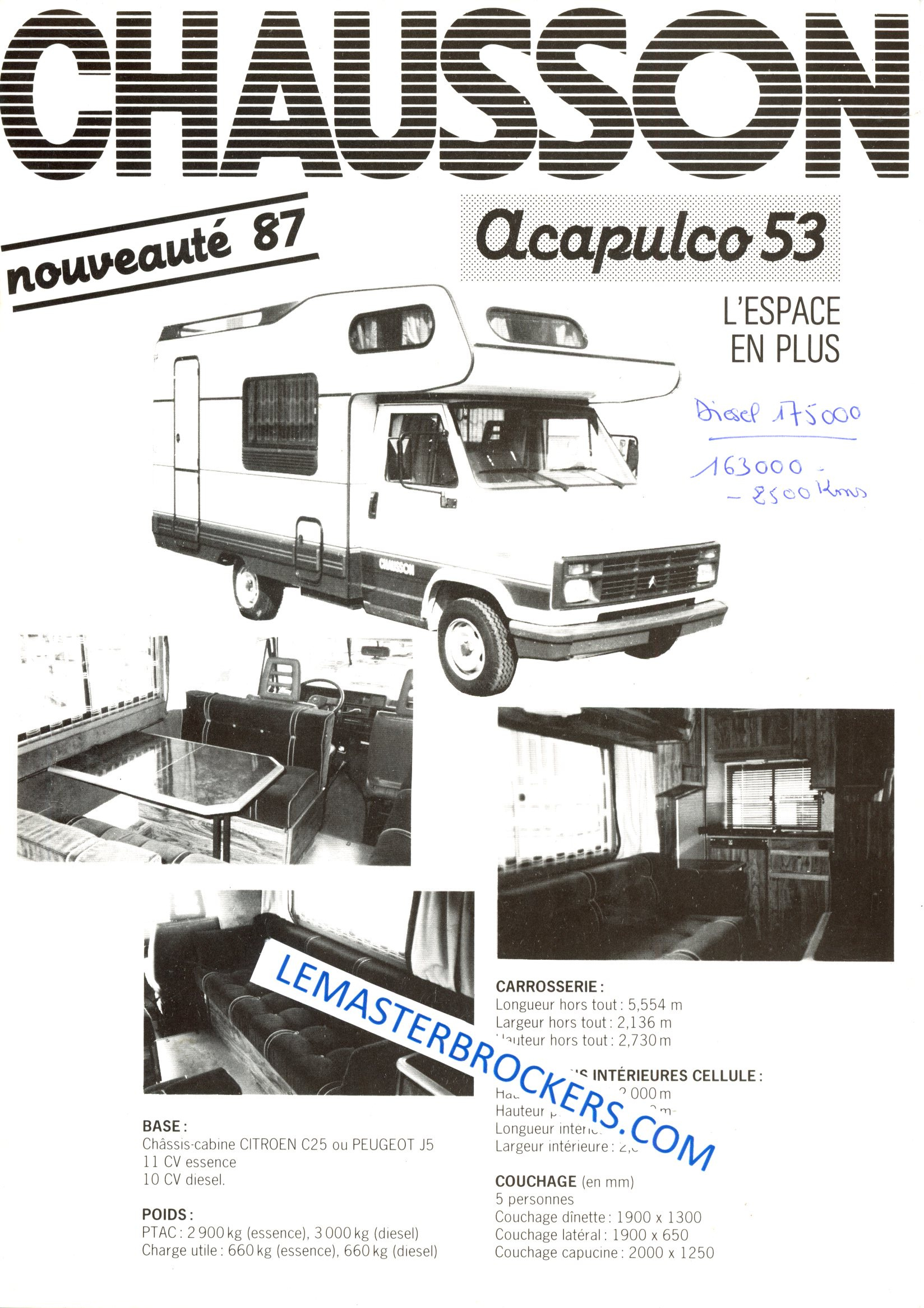 CHAUSSON ACAPULCO 53 DE 1987 BROCHURE CAMPING-CAR VINTAGE YOUNGTIMERS