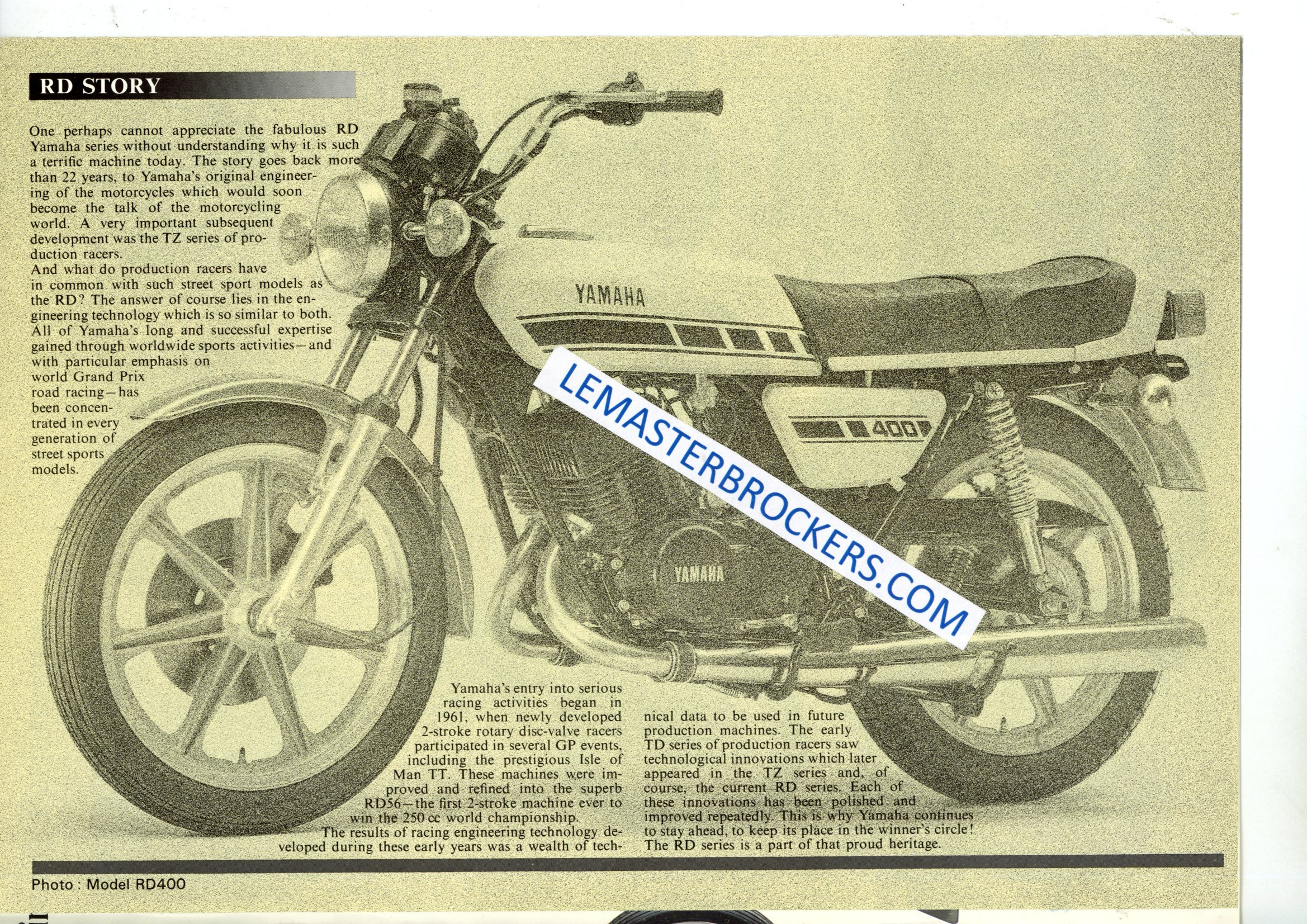 brochure moto vintage YAMAHA RD SR RD400 RD250 RD200 RD125 RS125 RS100