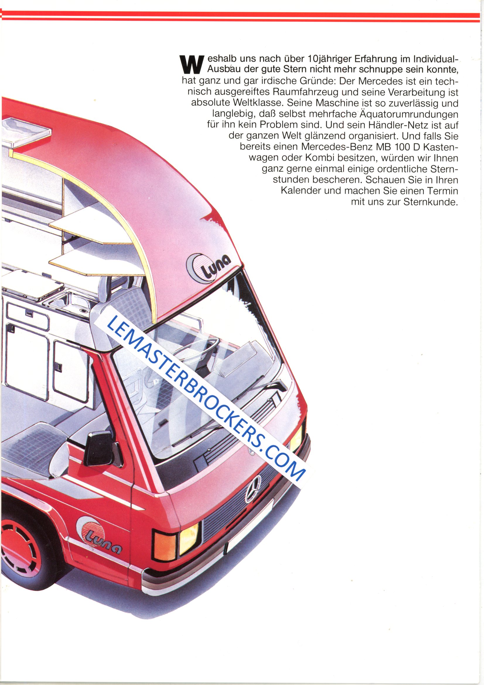 brochure van camping-car MERCEDES BENZ MB 100 D MB100D LUNA HOLYDAY