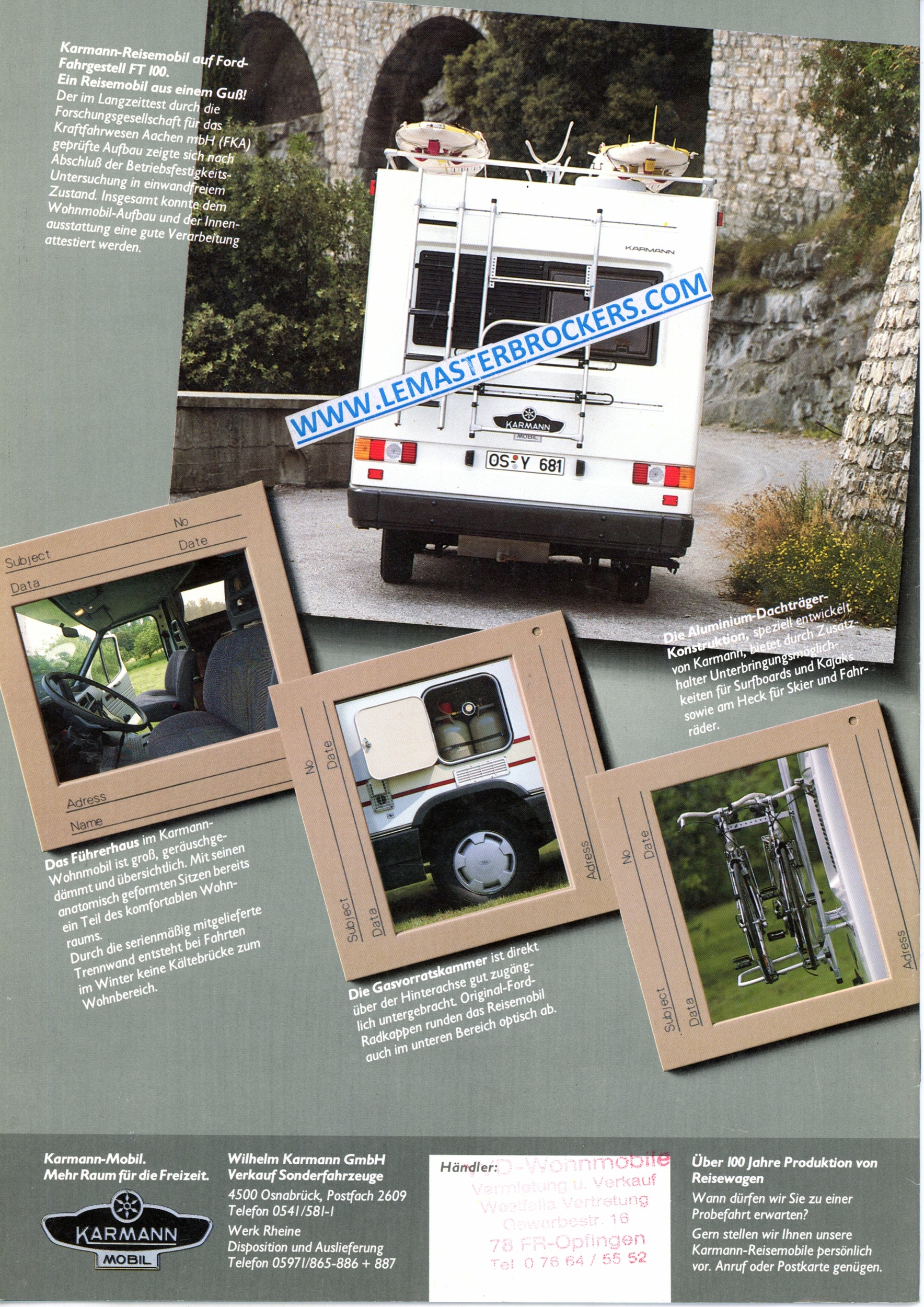 BROCHURE KARMANN MOBIL FT100 AVEC TARIF 1989
