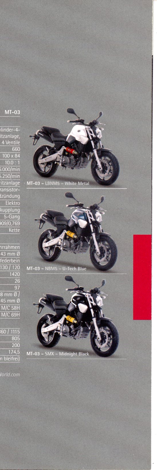 BROCHURE MOYO YAMAHA MT-03 MT03 DE 2006