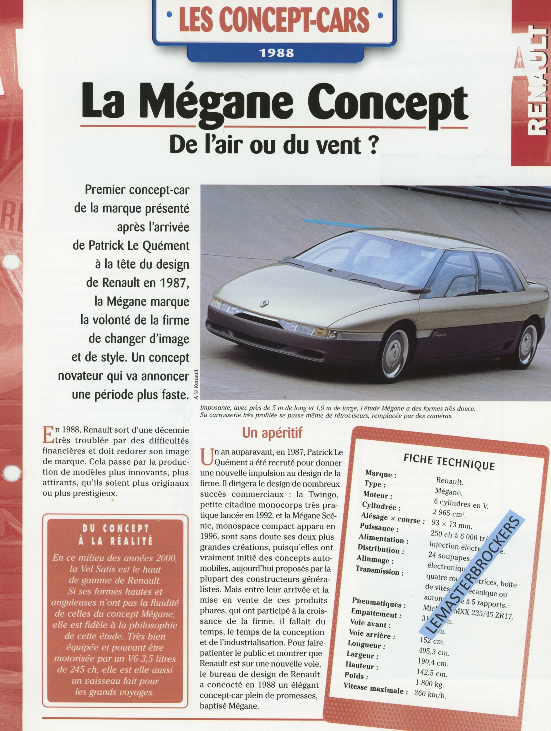 RENAULT MÉGANE - LES CONCEPT-CARS 1988 - FICHE AUTO HACHETTE