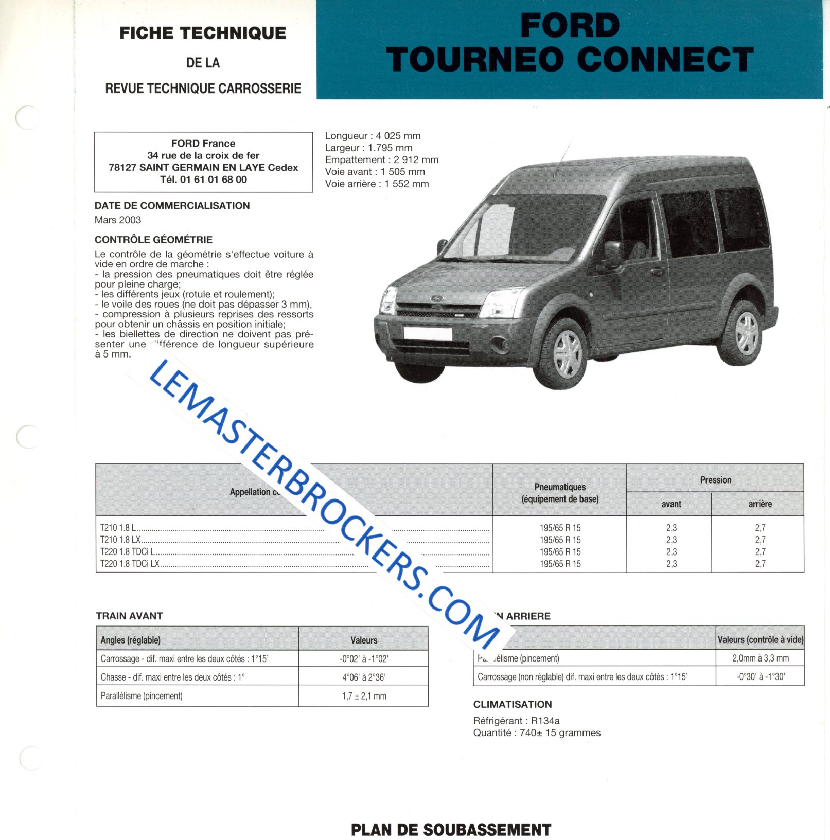 FORD TOURNEO CONNECT SUR LA FICHE TECHNIQUE CARROSSERIE