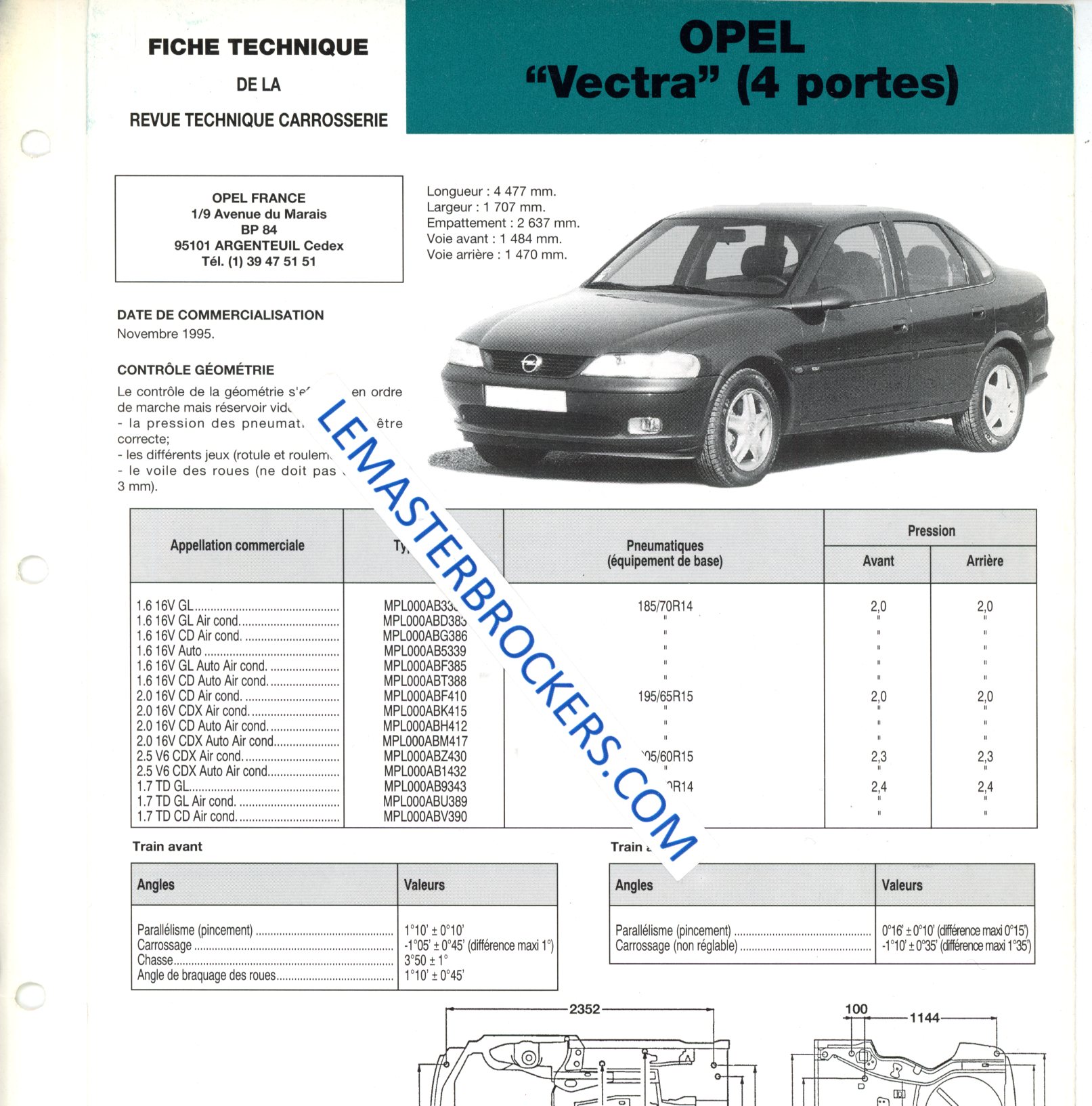 OPEL VECTRA 4 PORTES SUR LA FICHE TECHNIQUE CARROSSERIE